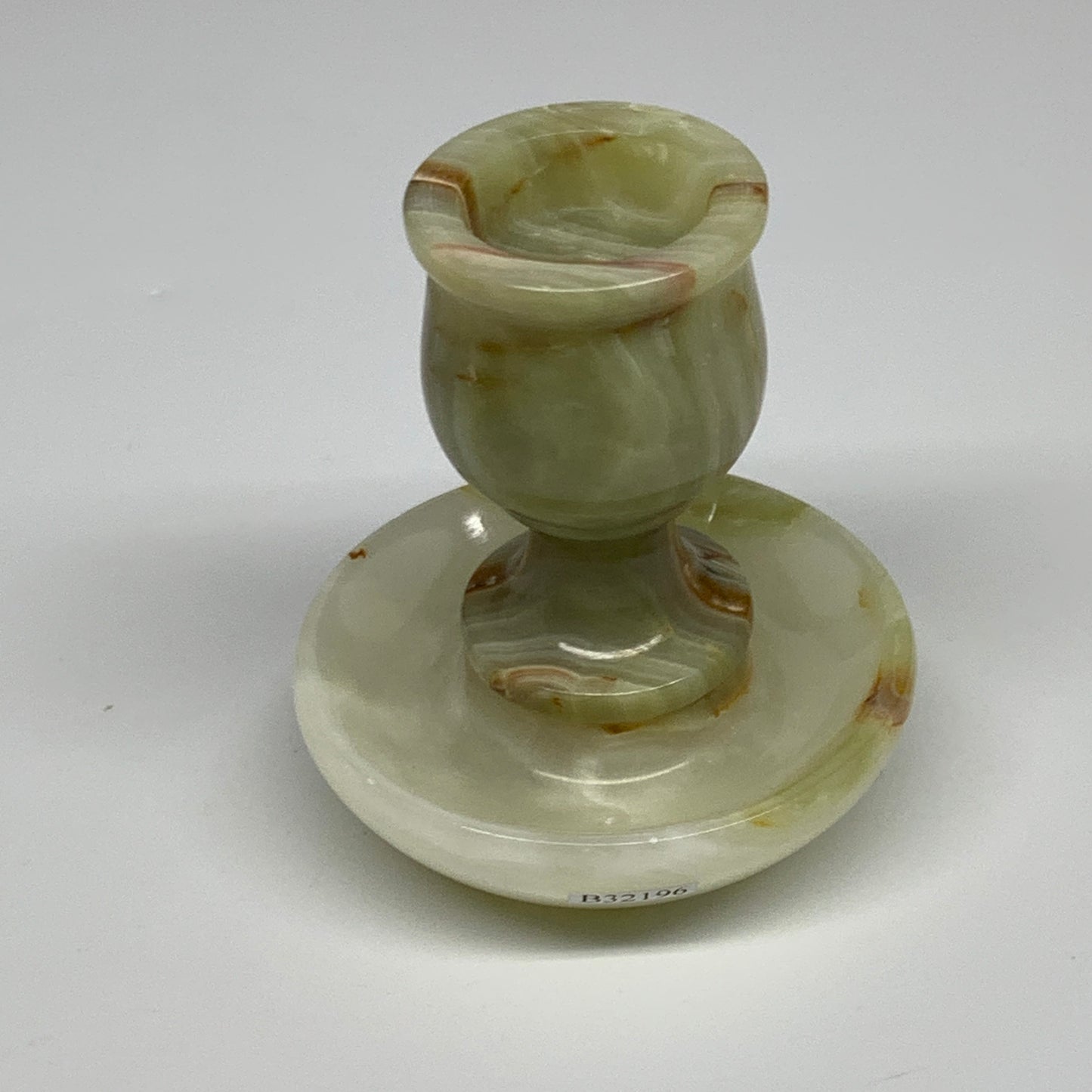 288g, 3.3"x1.5"x2.9", Natural Green Onyx Candle Holder Gemstone Hand Carved, B32