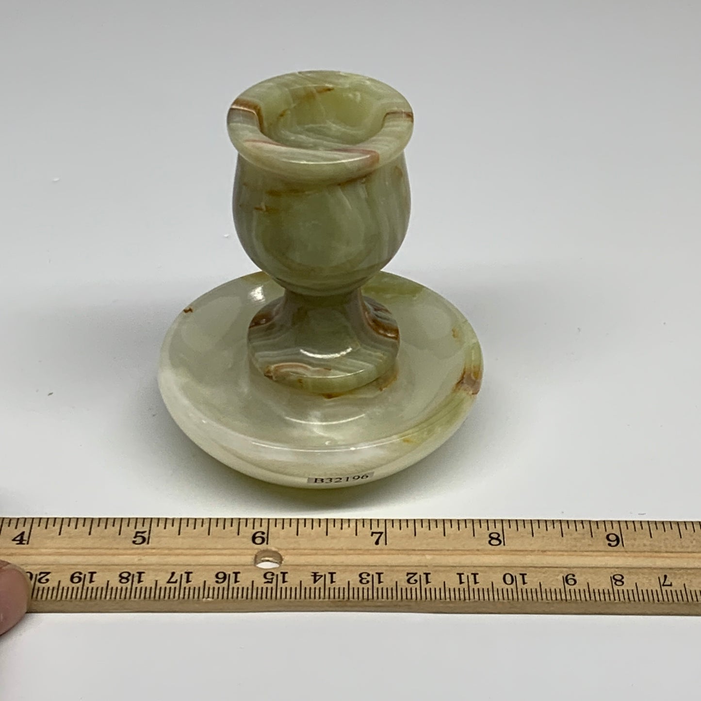 288g, 3.3"x1.5"x2.9", Natural Green Onyx Candle Holder Gemstone Hand Carved, B32