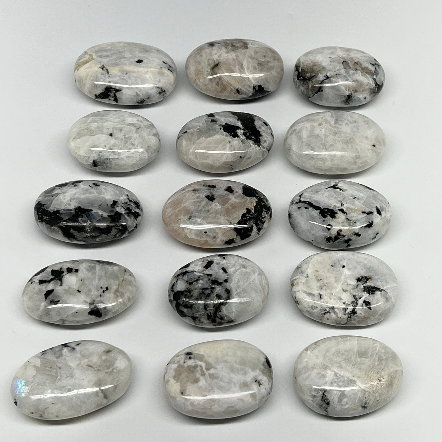 2.2 lb, 1.9"-2.3", 15 pcs, Rainbow Moonstone Palm-Stone Polished Crystal,B21348