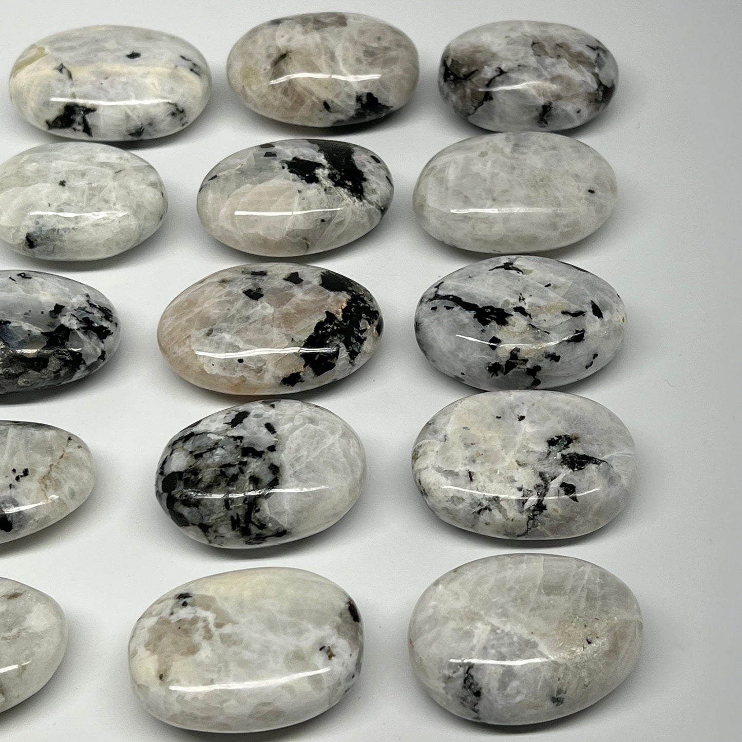 2.2 lb, 1.9"-2.3", 15 pcs, Rainbow Moonstone Palm-Stone Polished Crystal,B21348