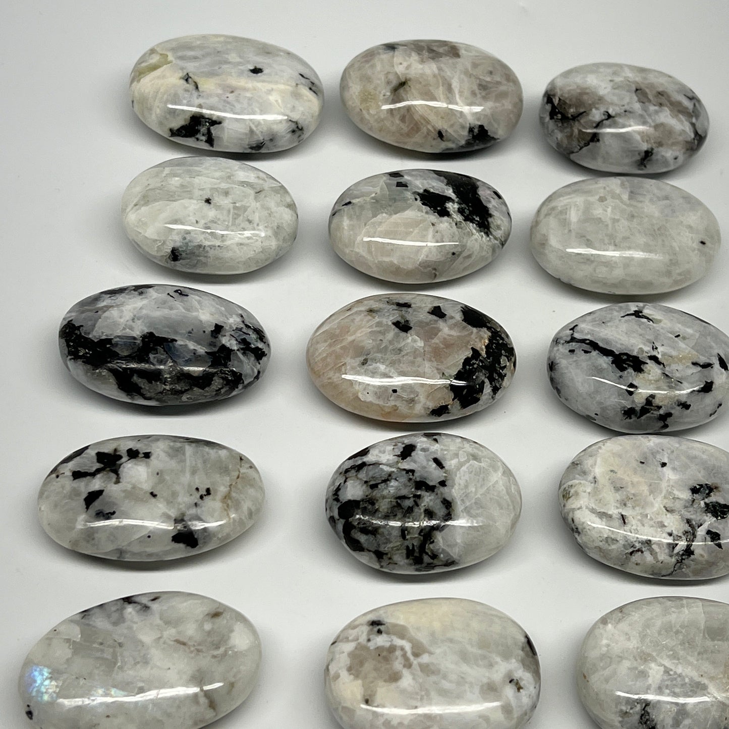 2.2 lb, 1.9"-2.3", 15 pcs, Rainbow Moonstone Palm-Stone Polished Crystal,B21348