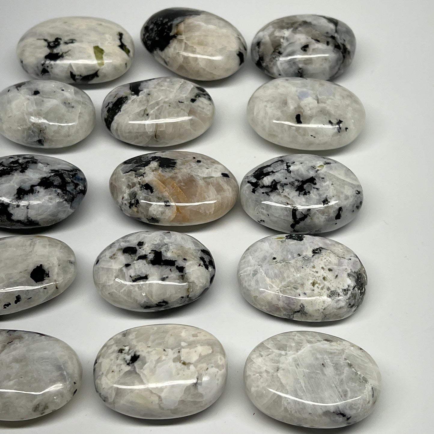 2.2 lb, 1.9"-2.3", 15 pcs, Rainbow Moonstone Palm-Stone Polished Crystal,B21348