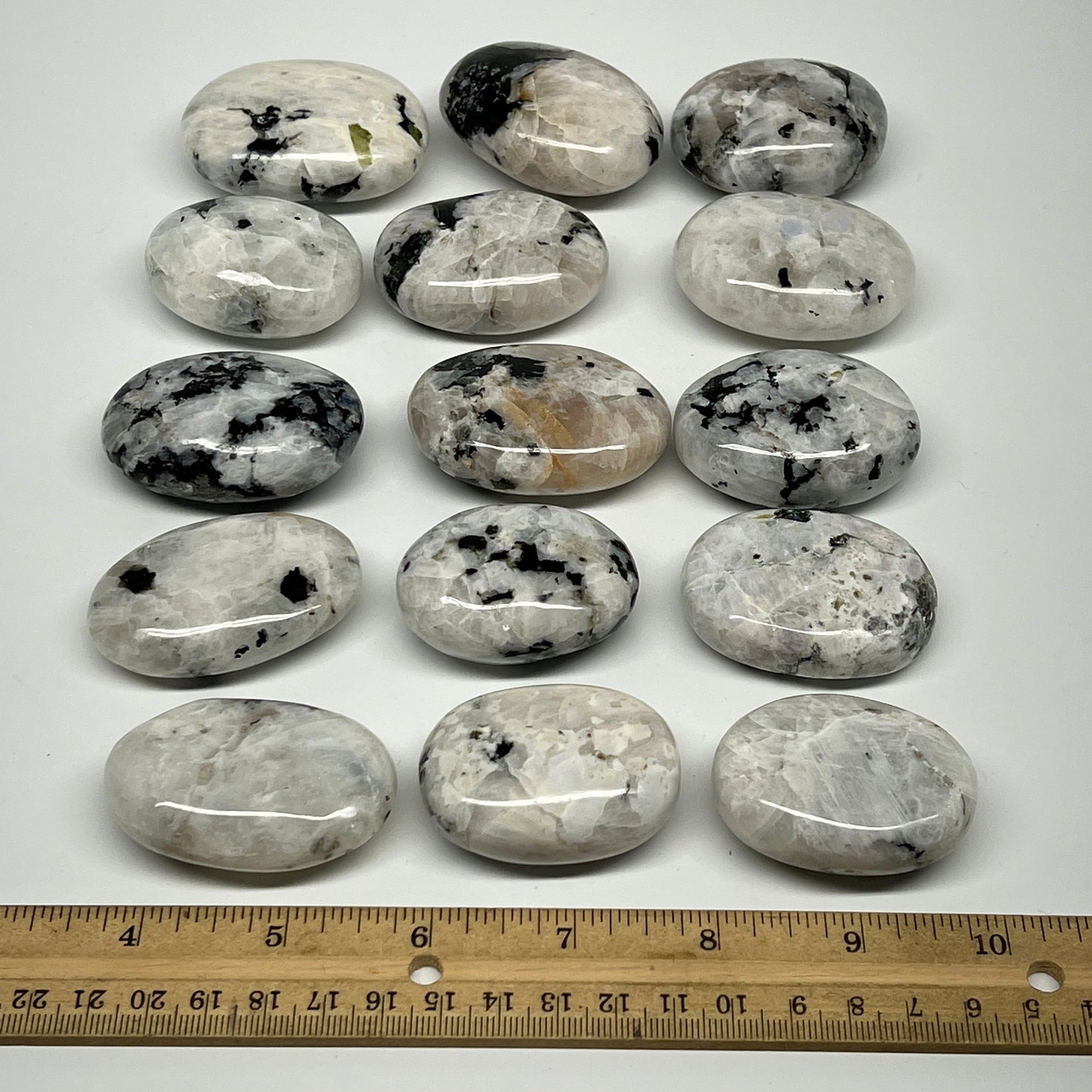 2.2 lb, 1.9"-2.3", 15 pcs, Rainbow Moonstone Palm-Stone Polished Crystal,B21348