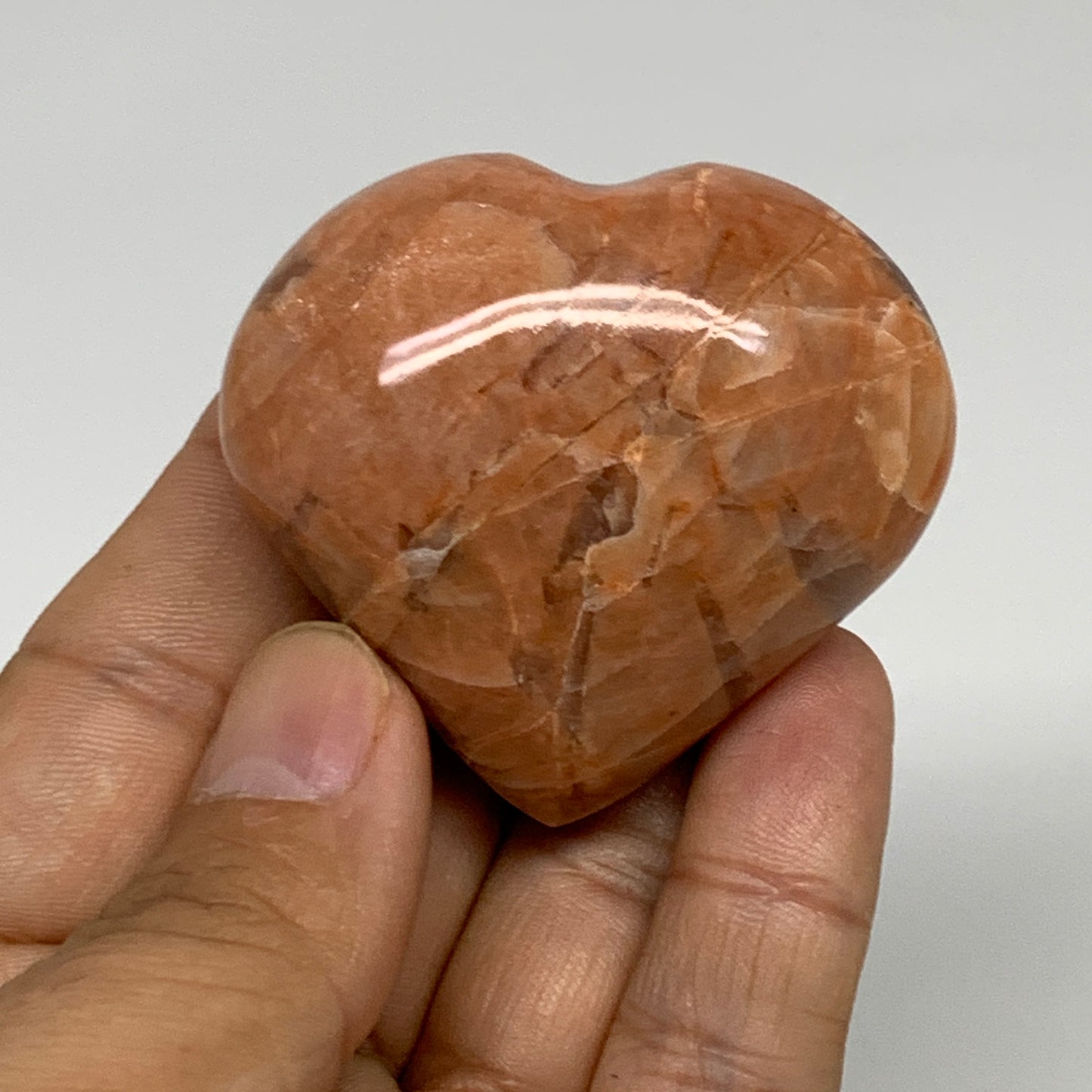 73g, 1.8"x2"x1", Peach Moonstone Heart Crystal Polished, B34988