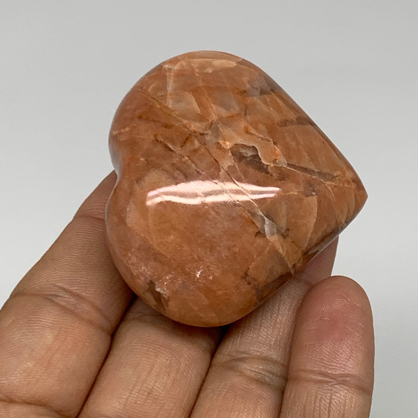 73g, 1.8"x2"x1", Peach Moonstone Heart Crystal Polished, B34988