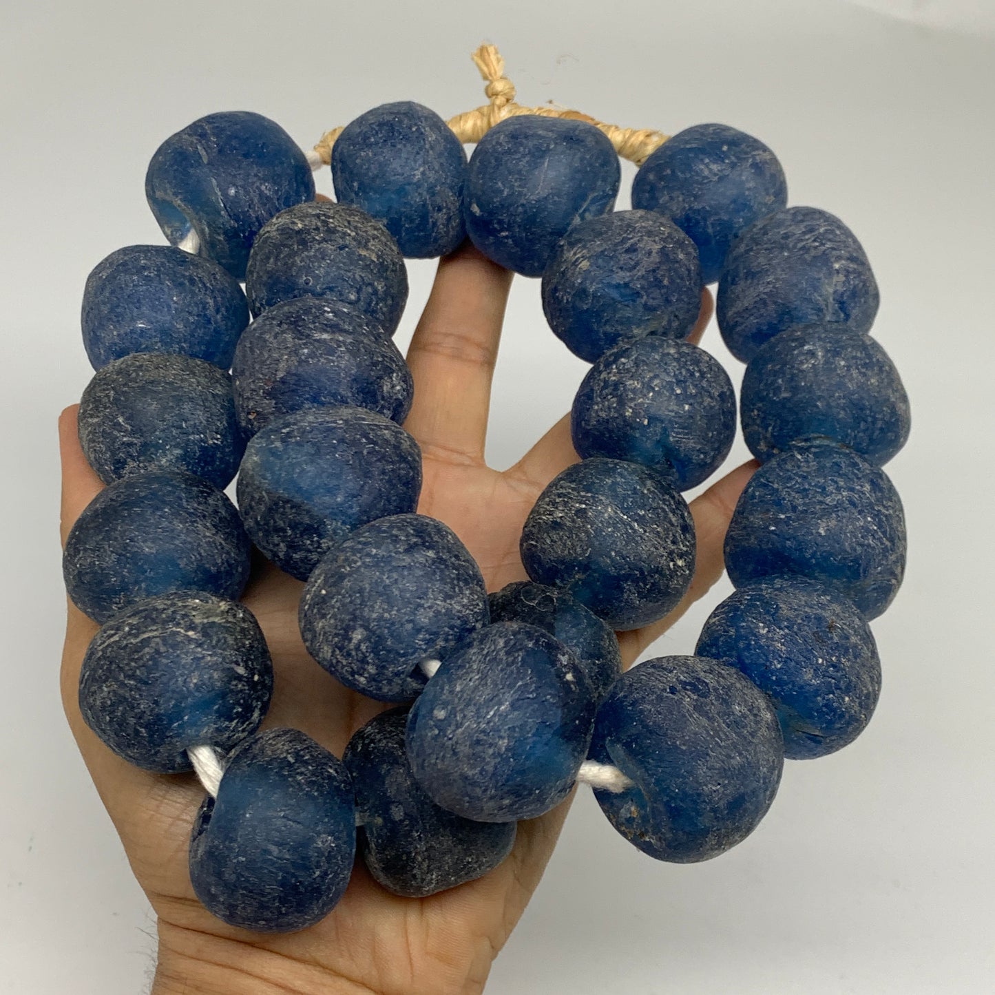 2.24 lbs, 24mm-31mm, 1 Strand, 24 beads, Blue Sea Glass Beads, B35695