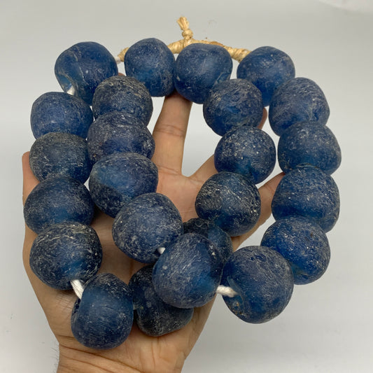 2.24 lbs, 24mm-31mm, 1 Strand, 24 beads, Blue Sea Glass Beads, B35695