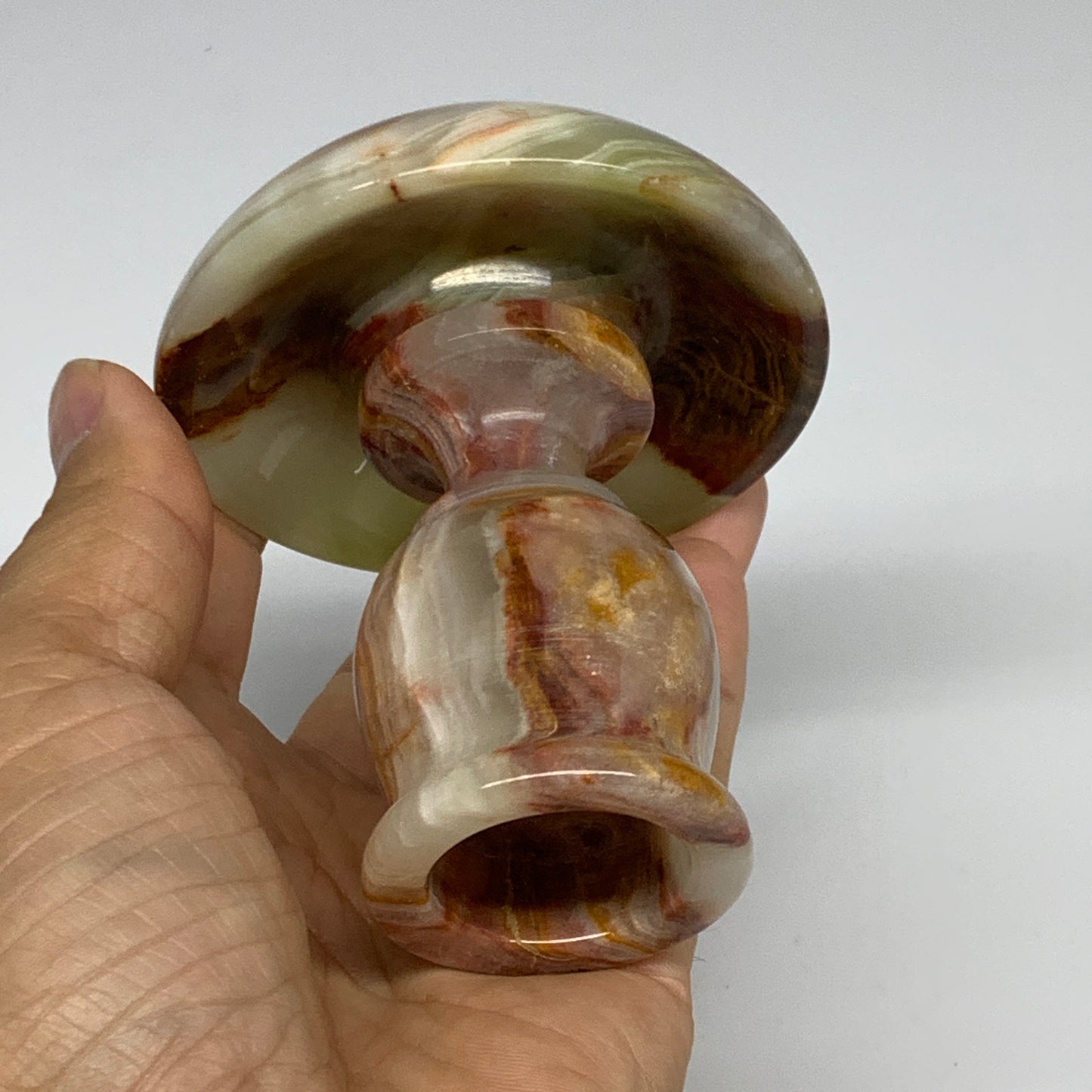 266g, 3.4"x1.5"x2.9", Natural Green Onyx Candle Holder Gemstone Hand Carved, B32