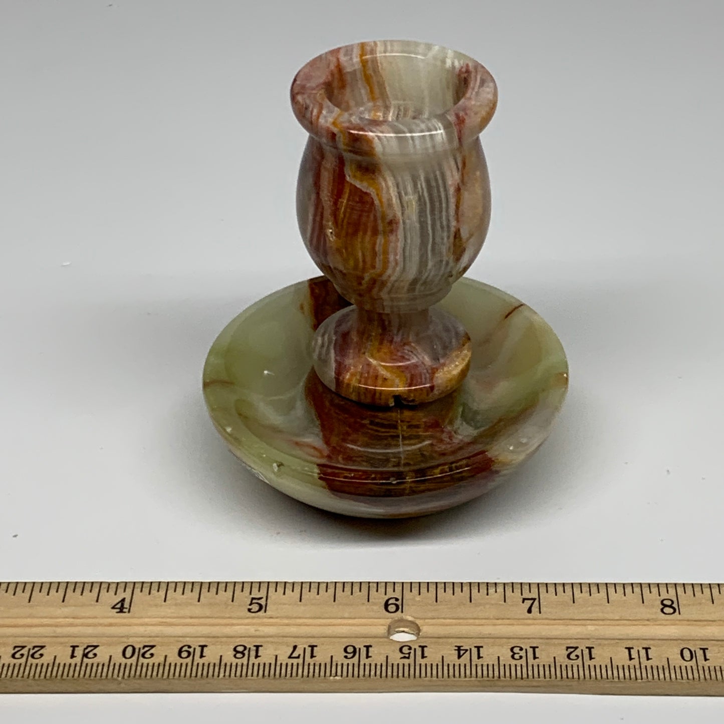 266g, 3.4"x1.5"x2.9", Natural Green Onyx Candle Holder Gemstone Hand Carved, B32