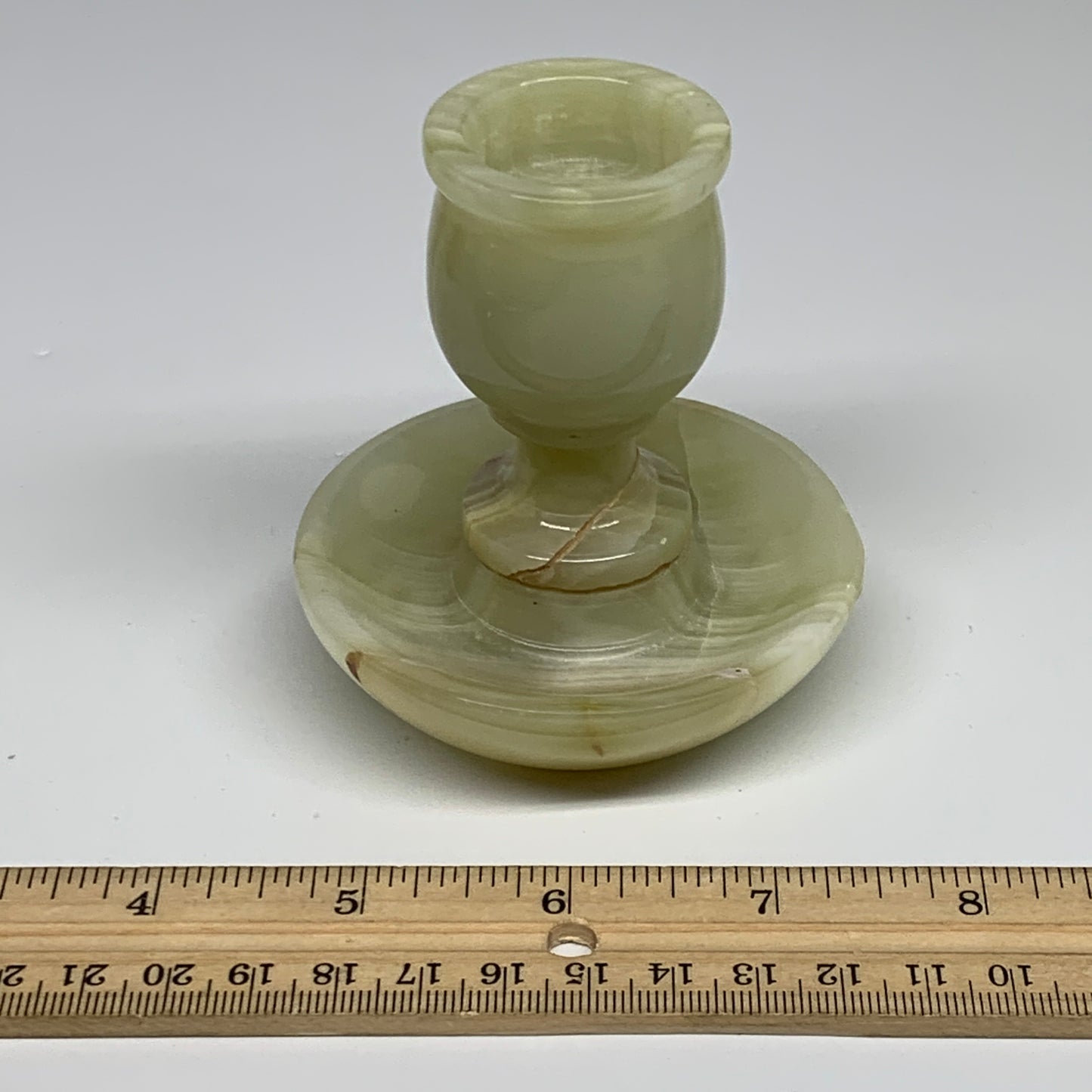 270g, 3.2"x1.5"x3", Natural Green Onyx Candle Holder Gemstone Hand Carved, B3220