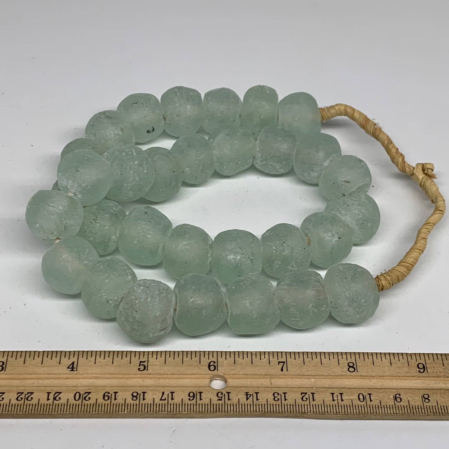 0.88 lbs, 15mm-20mm, 1 Strand, 31 beads, Green/Blue Sea Glass Beads, B35699