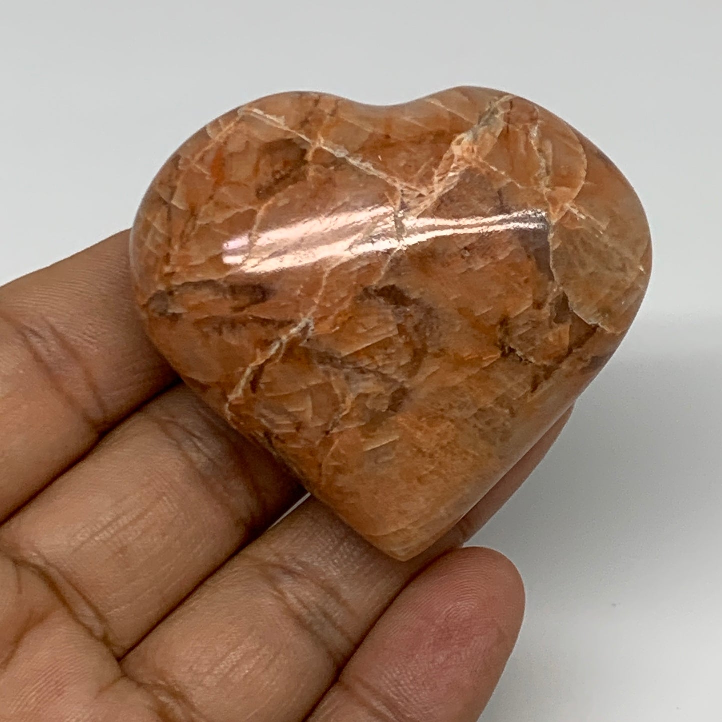 80.2g, 1.9"x2.1"x1", Peach Moonstone Heart Crystal Polished, B34995