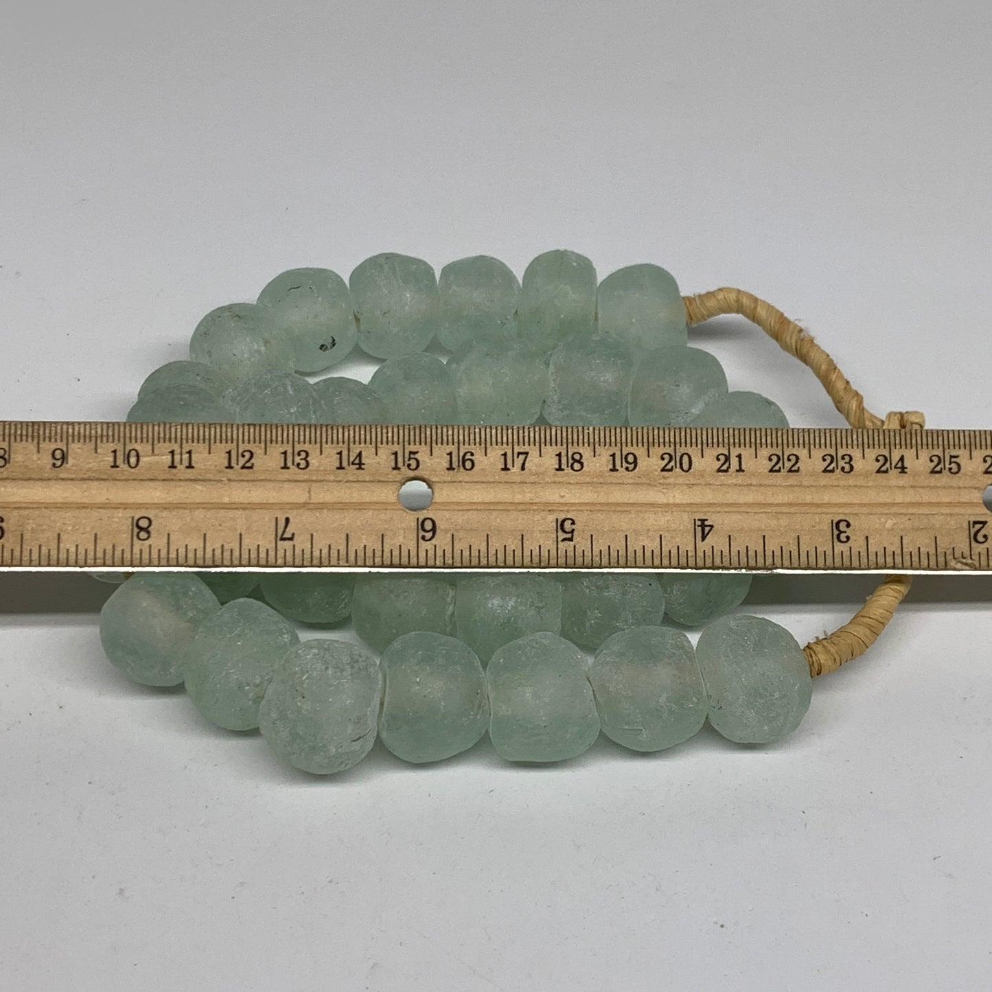 0.88 lbs, 15mm-20mm, 1 Strand, 31 beads, Green/Blue Sea Glass Beads, B35699