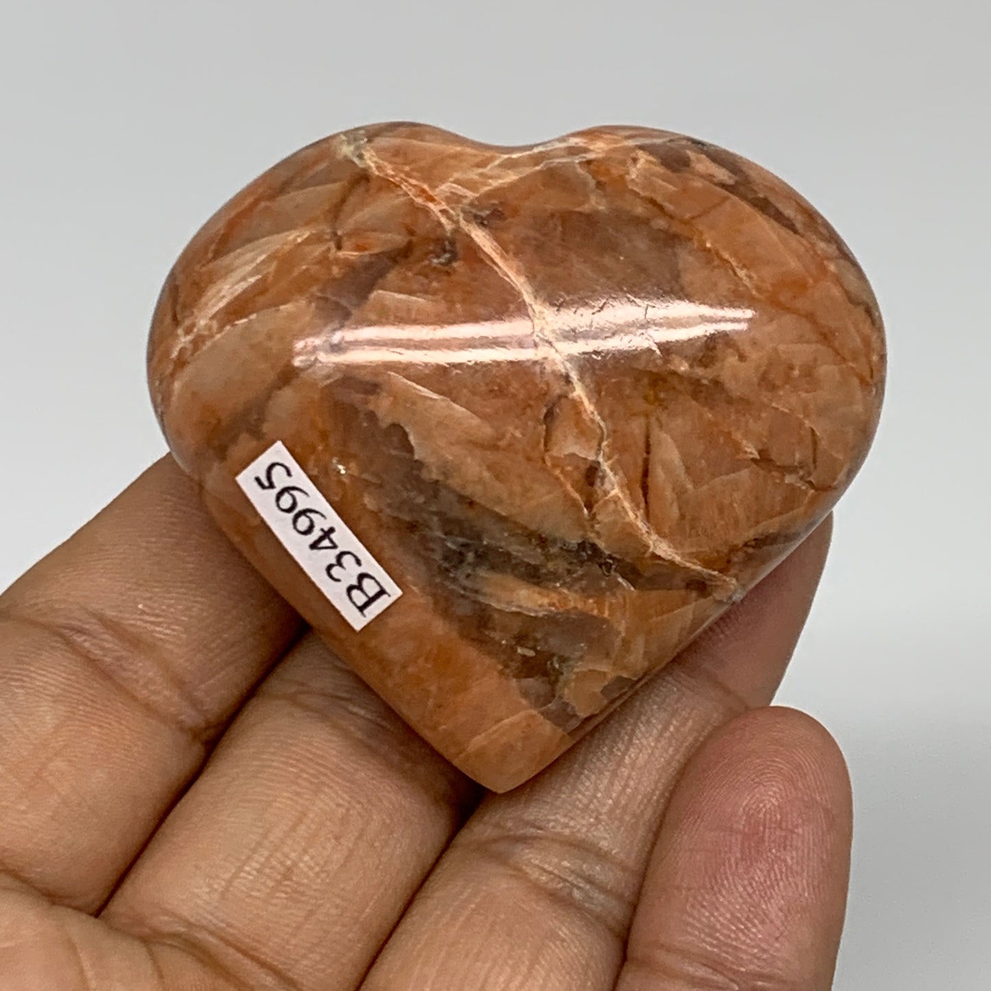 80.2g, 1.9"x2.1"x1", Peach Moonstone Heart Crystal Polished, B34995