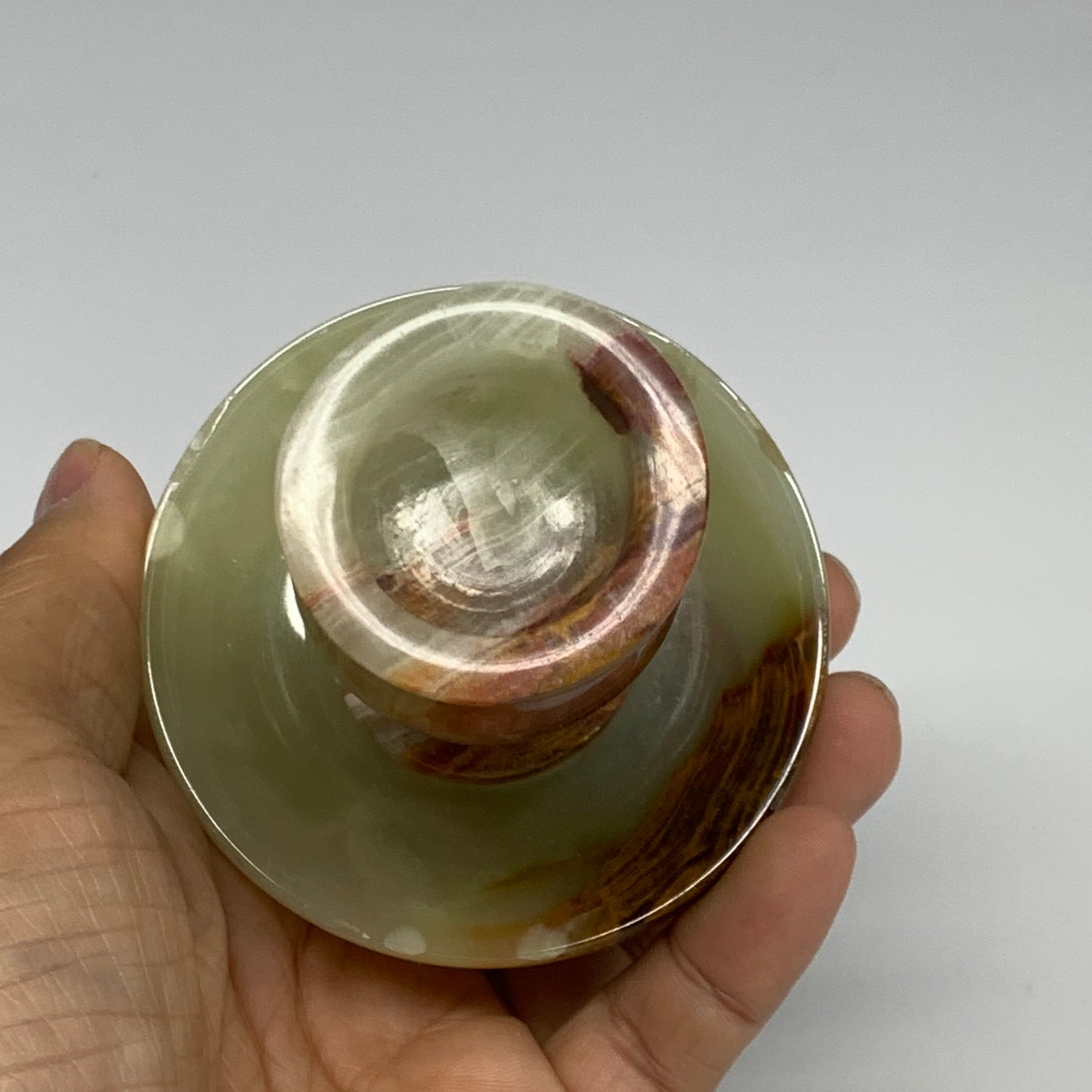266g, 3.2"x1.4"x2.9", Natural Green Onyx Candle Holder Gemstone Hand Carved, B32