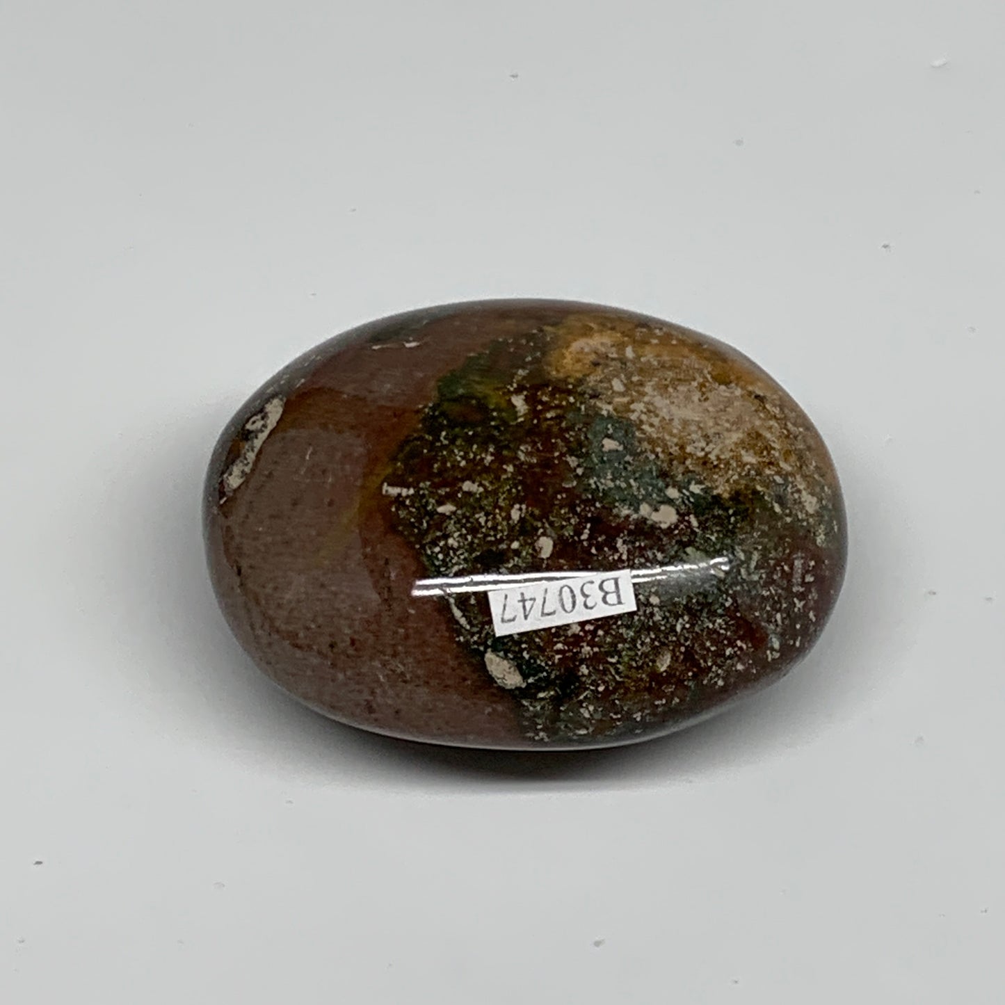 151.9g, 2.6"x2.1"x1.2" Natural Ocean Jasper Palm-Stone Orbicular Jasper, B30747