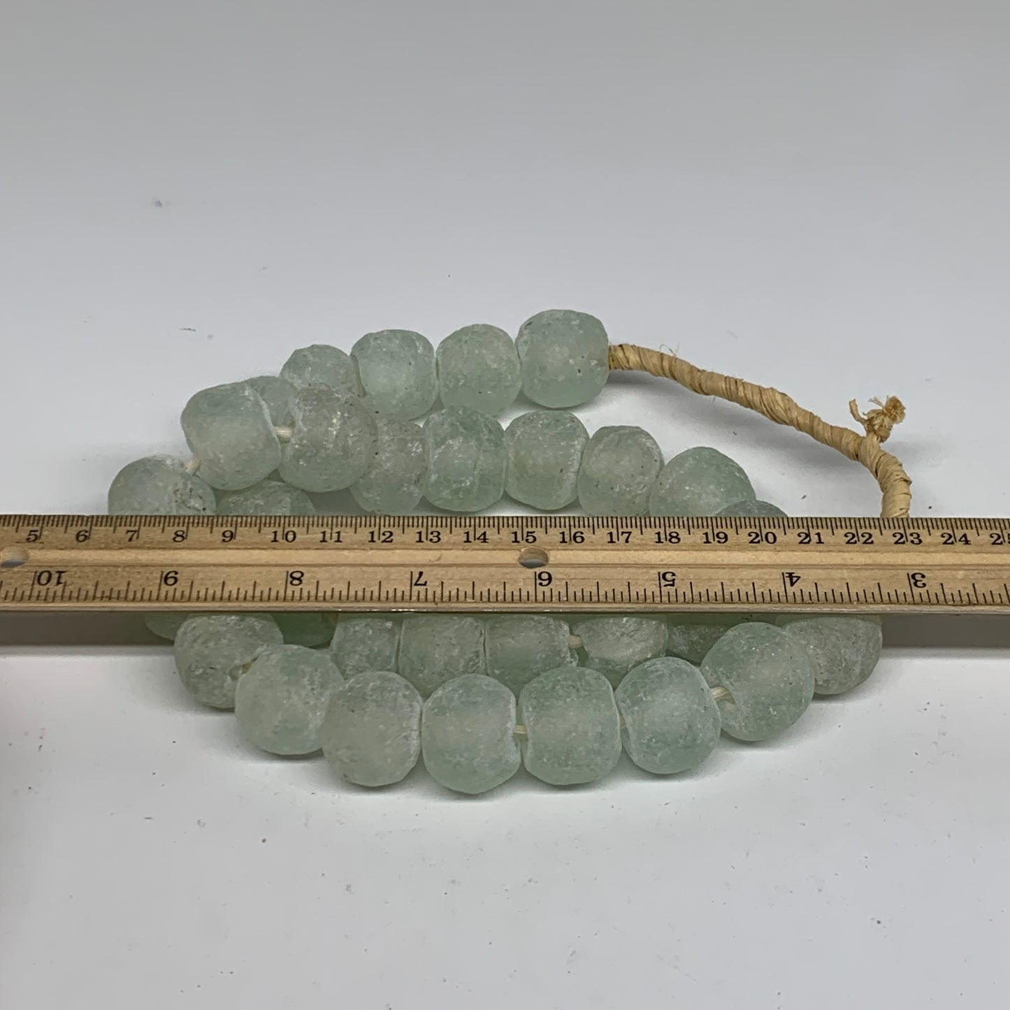 0.89 lbs, 13mm-21mm, 1 Strand, 31 beads, Green/Blue Sea Glass Beads, B35701