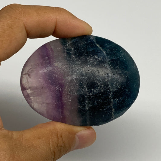 132.6g, 2.5"x1.9"x1", Multi Color Fluorite Palm-Stone Polished Reiki, B28527