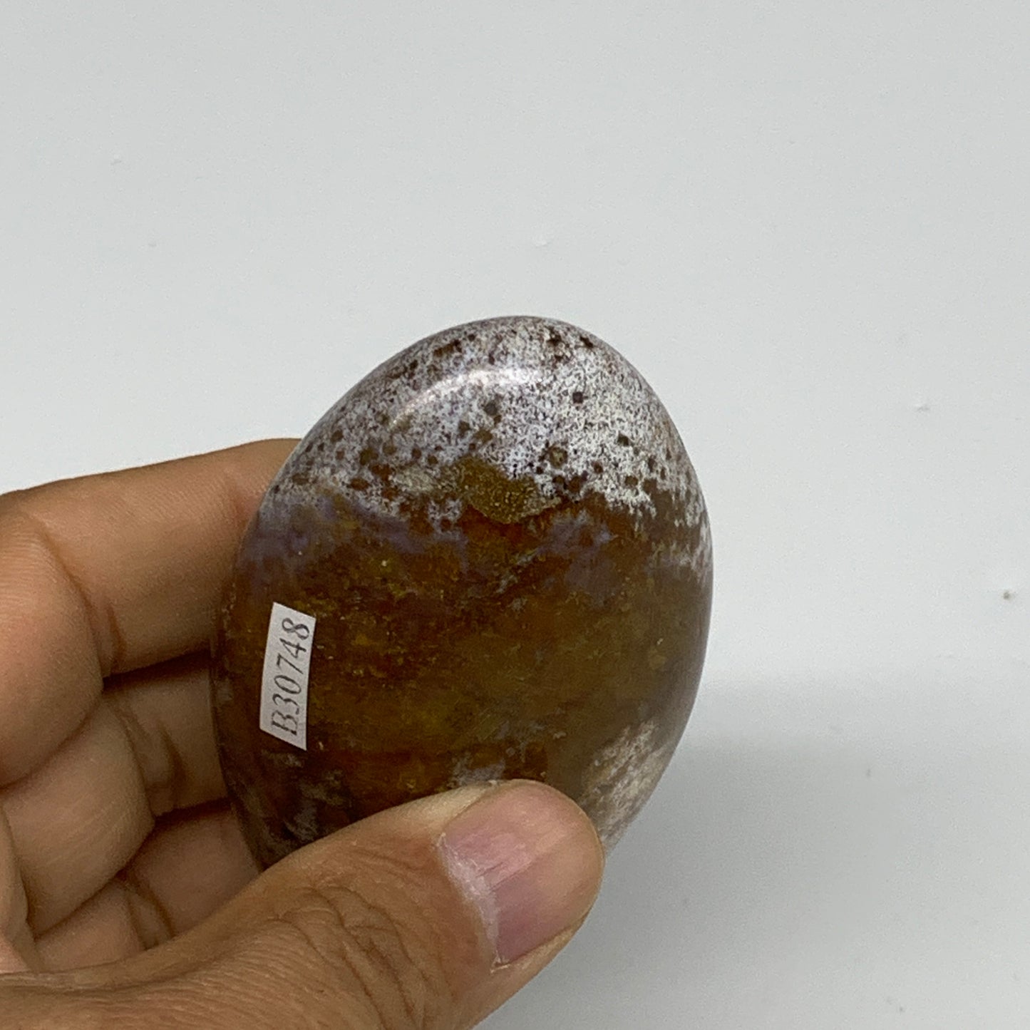 117.5g, 2.8"x1.8"x1" Natural Ocean Jasper Palm-Stone Orbicular Jasper, B30748