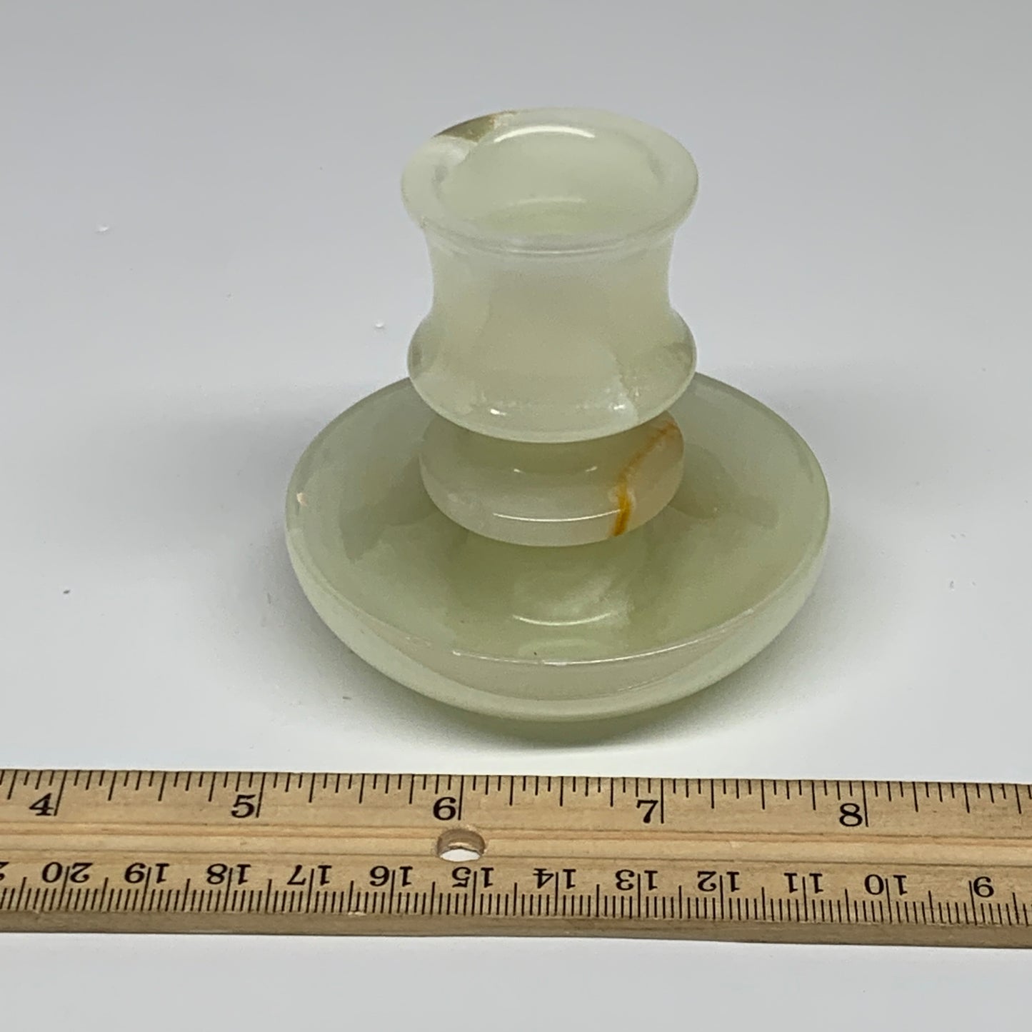 191g, 2.6"x1.4"x2.9", Natural Green Onyx Candle Holder Gemstone Hand Carved, B32
