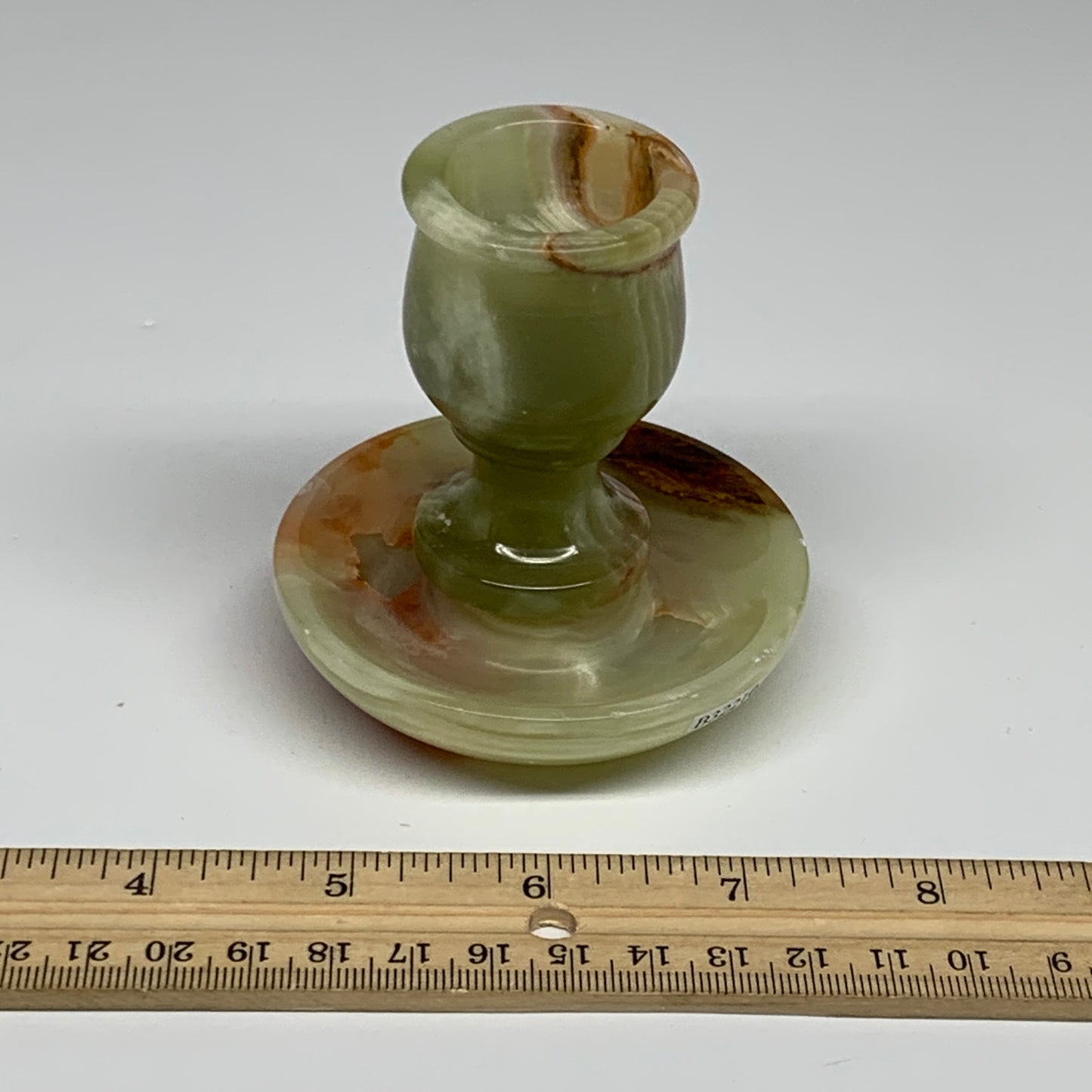 244g, 3.1"x1.5"x2.9", Natural Green Onyx Candle Holder Gemstone Hand Carved, B32