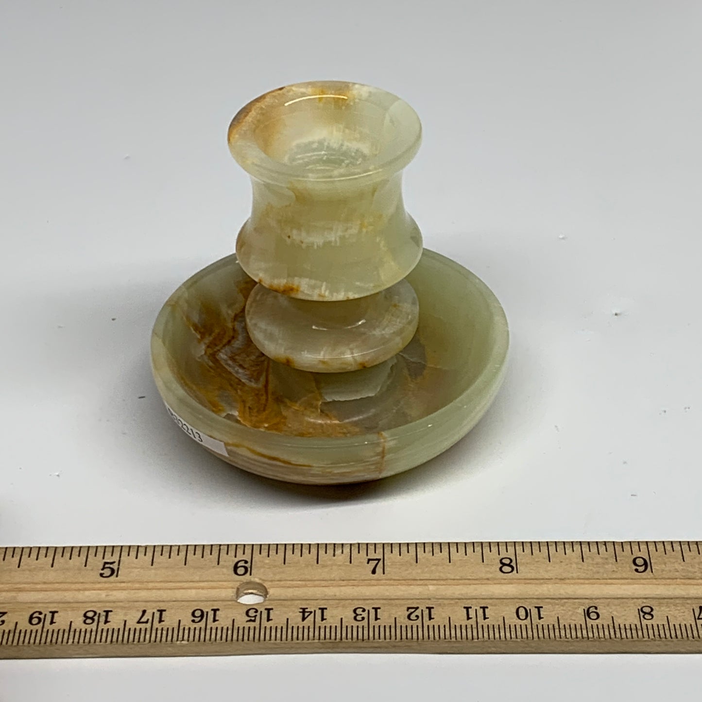 207g, 2.7"x1.4"x2.9", Natural Green Onyx Candle Holder Gemstone Hand Carved, B32