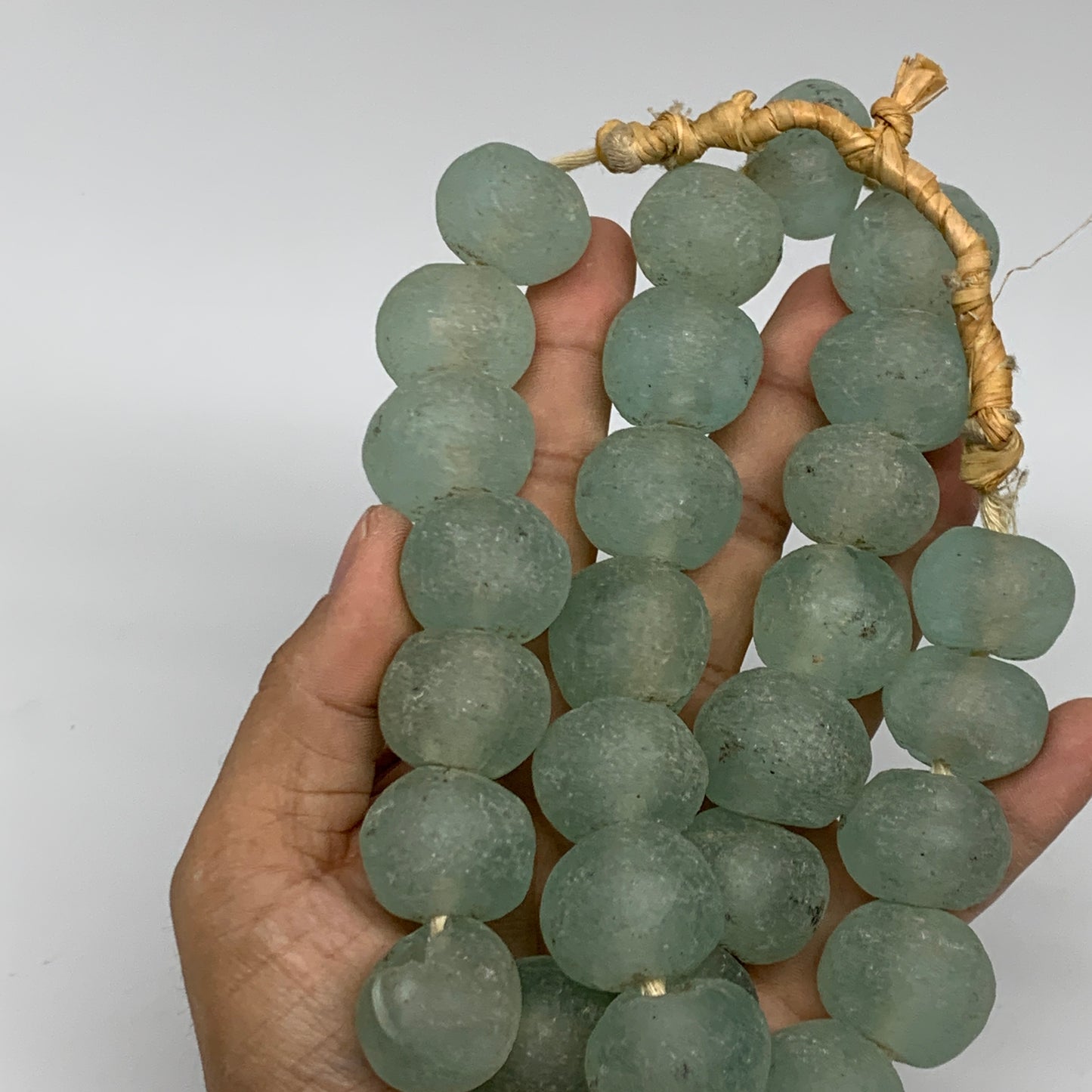 0.97 lbs, 17mm-23mm, 1 Strand, 29 beads, Green/Blue Sea Glass Beads , B35721