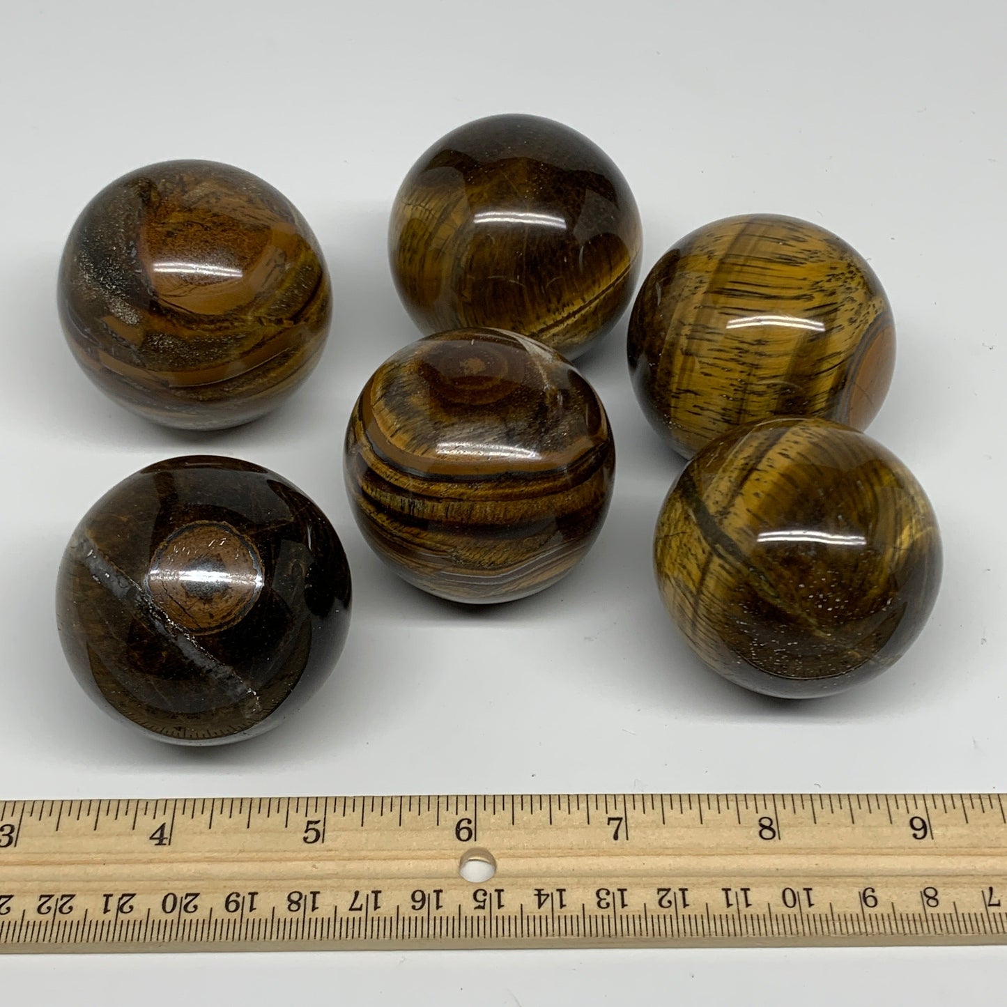 1150g, 1.9" - 2.1", 6pcs, Tiger's Eye Spheres Gemstones @India, B25057