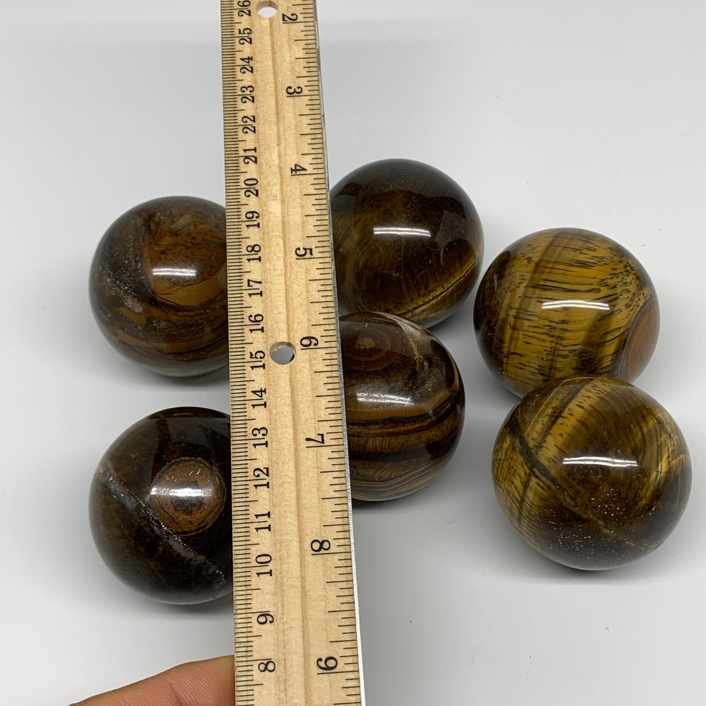 1150g, 1.9" - 2.1", 6pcs, Tiger's Eye Spheres Gemstones @India, B25057