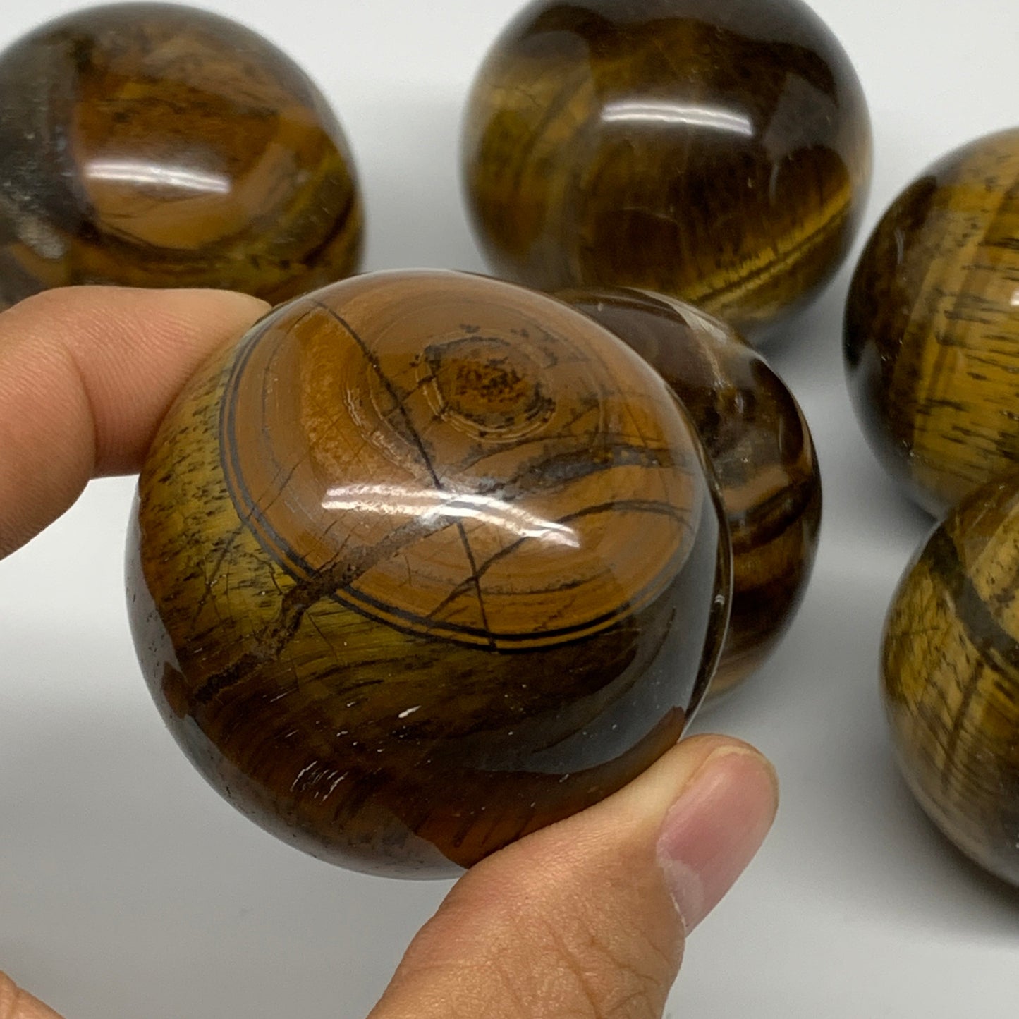 1150g, 1.9" - 2.1", 6pcs, Tiger's Eye Spheres Gemstones @India, B25057