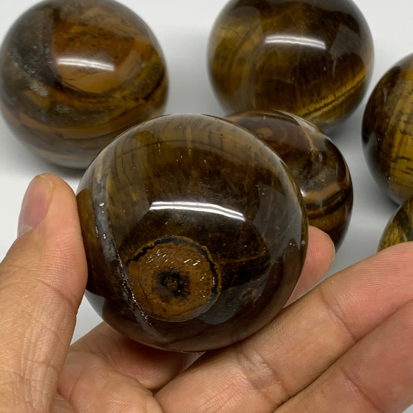 1150g, 1.9" - 2.1", 6pcs, Tiger's Eye Spheres Gemstones @India, B25057