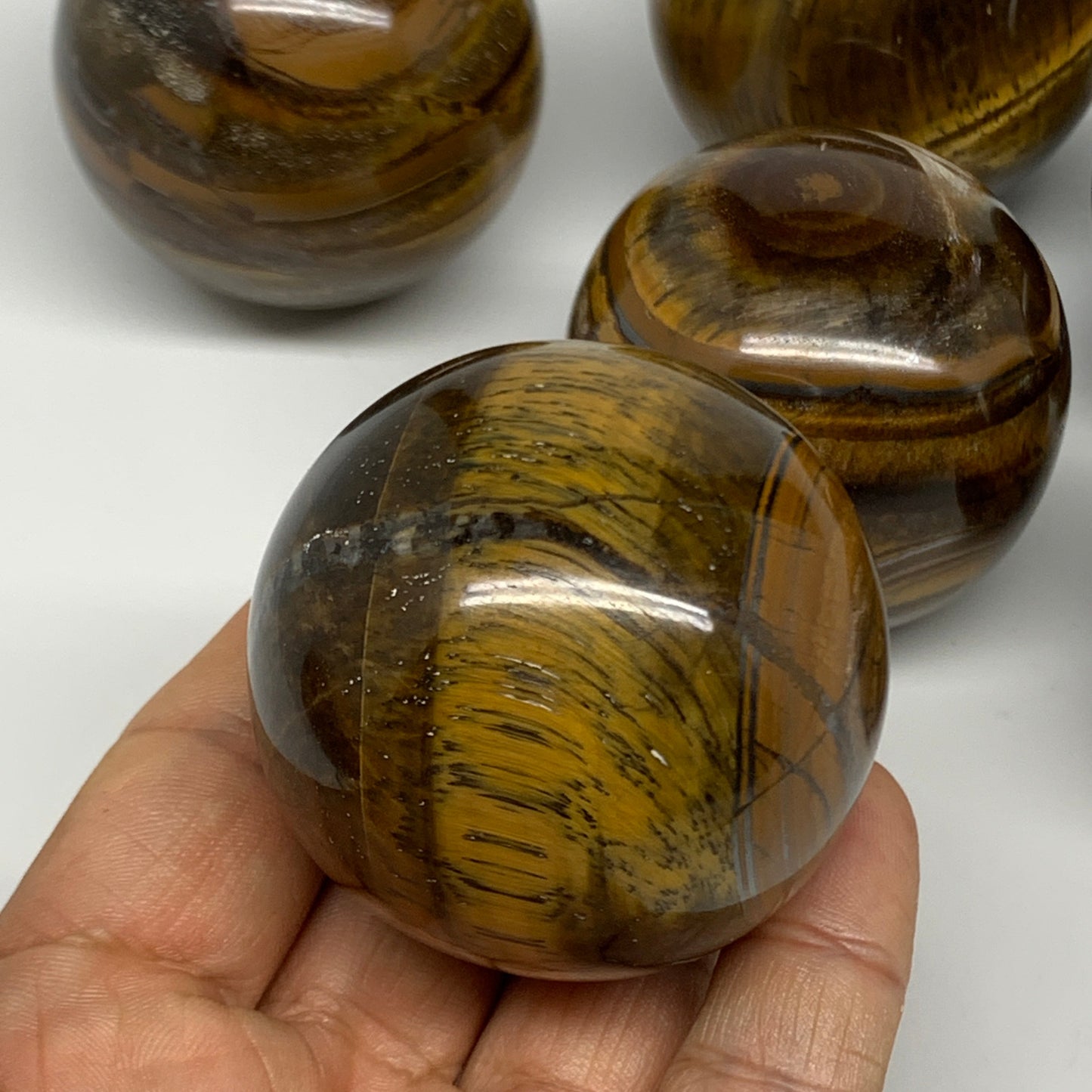 1150g, 1.9" - 2.1", 6pcs, Tiger's Eye Spheres Gemstones @India, B25057