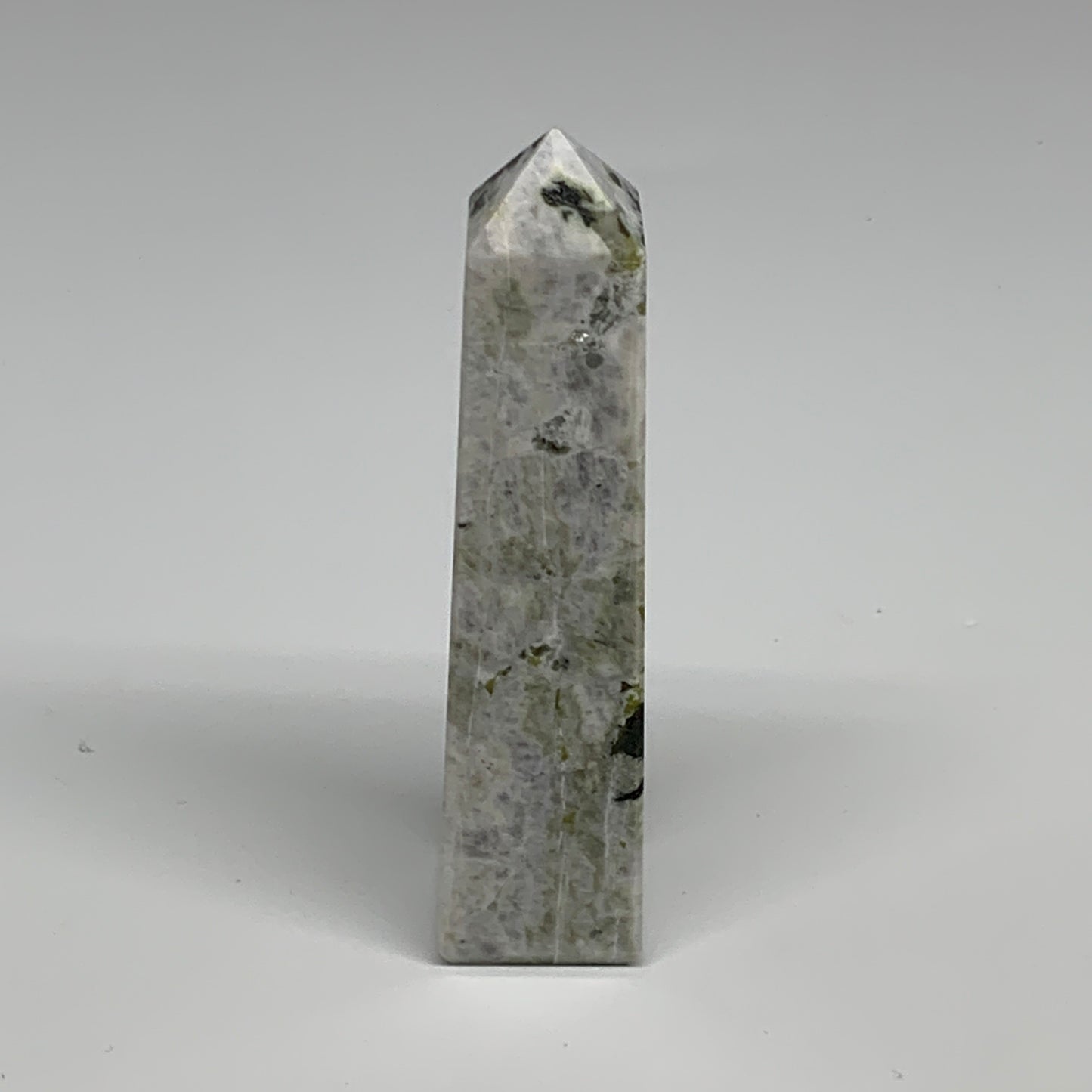 130.4g, 4.1"x1"x1" Rainbow Moonstone Tower Obelisk Point Crystal @India,B29285