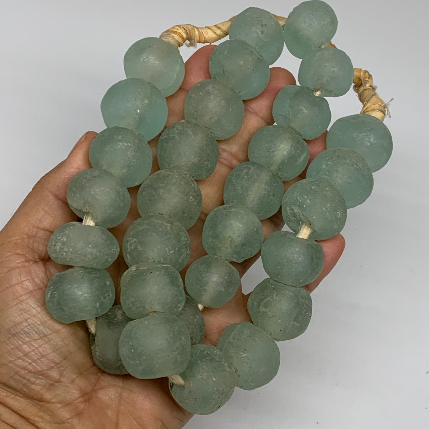 0.94 lbs, 15mm-23mm, 1 Strand, 30 beads, Green/Blue Sea Glass Beads , B35736