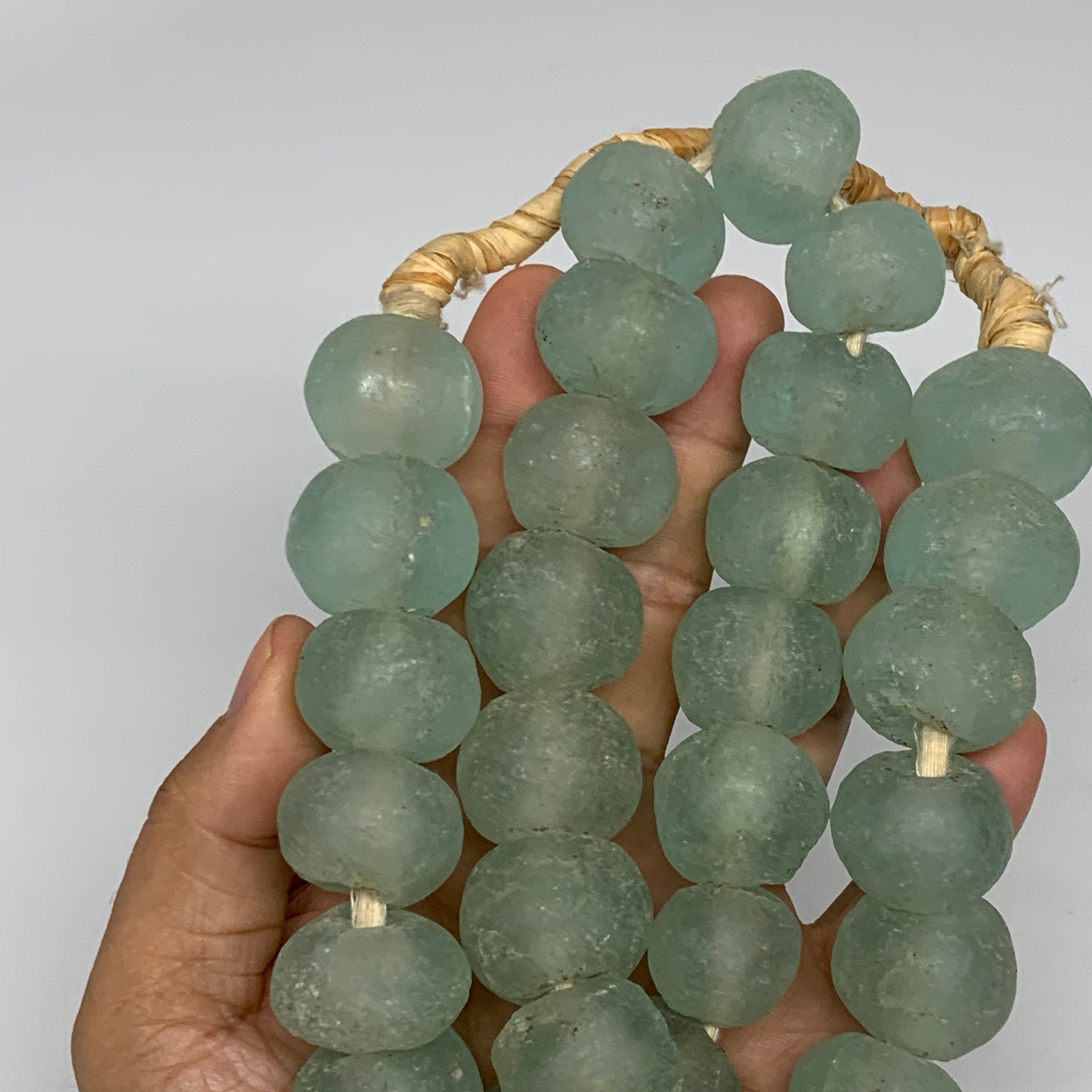 0.94 lbs, 15mm-23mm, 1 Strand, 30 beads, Green/Blue Sea Glass Beads , B35736