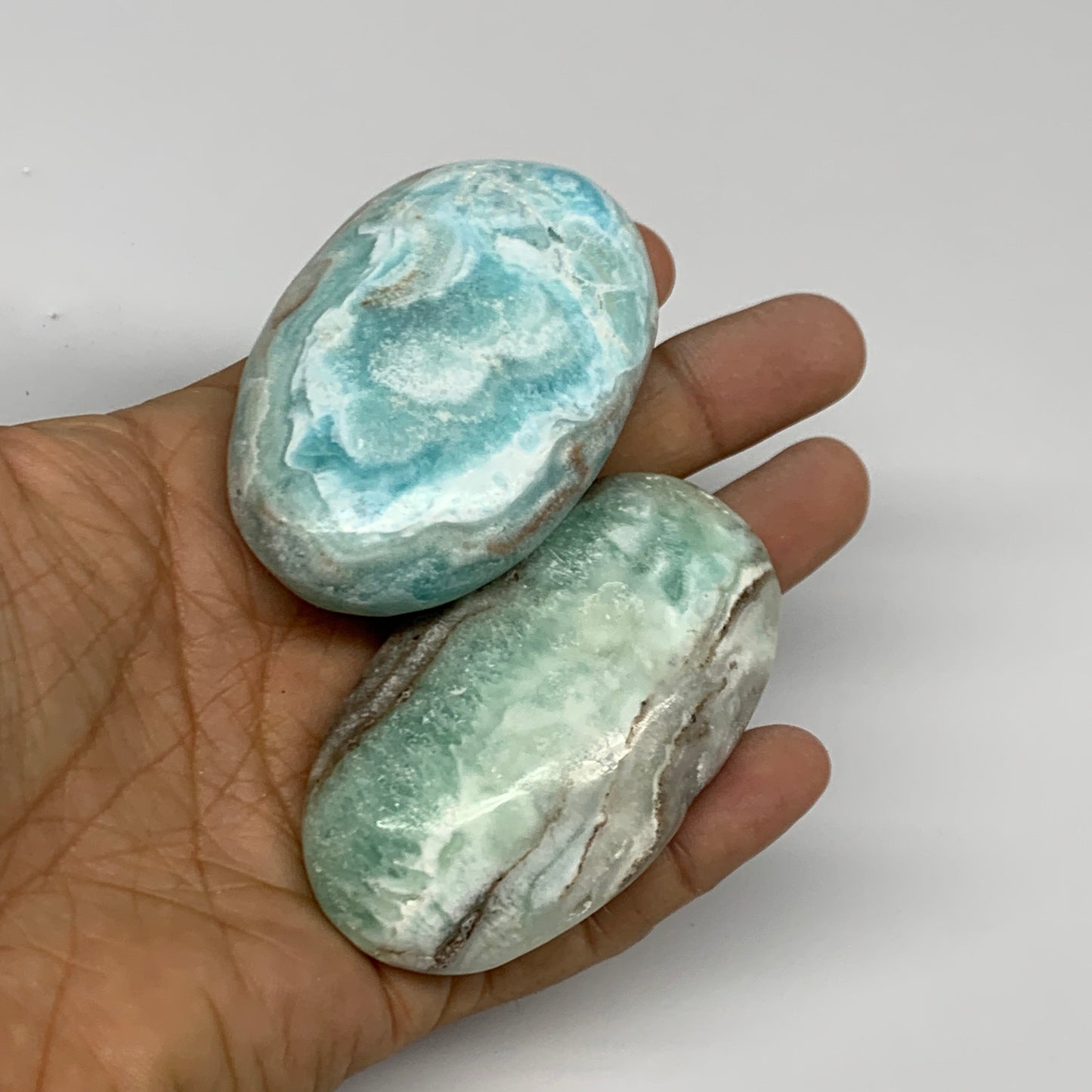 2.14 lbs, 2.3"-2.8", 10pcs, Blue Aragonite Calcite Palm-Stone Polished, B31612