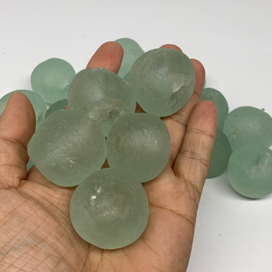 1 Sea Glass bead, 24mm-31mm, 34 - 45 grams. Blue Round Beads , B355741