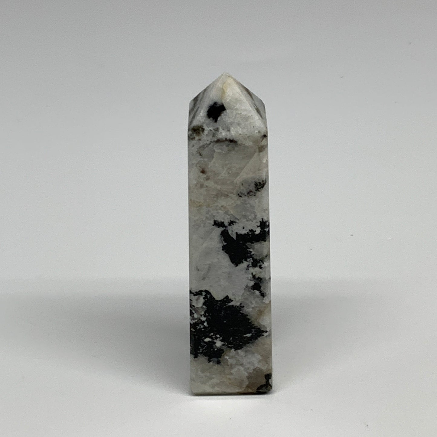 126.6g, 3.9"x1"x1" Rainbow Moonstone Tower Obelisk Point Crystal @India,B29300