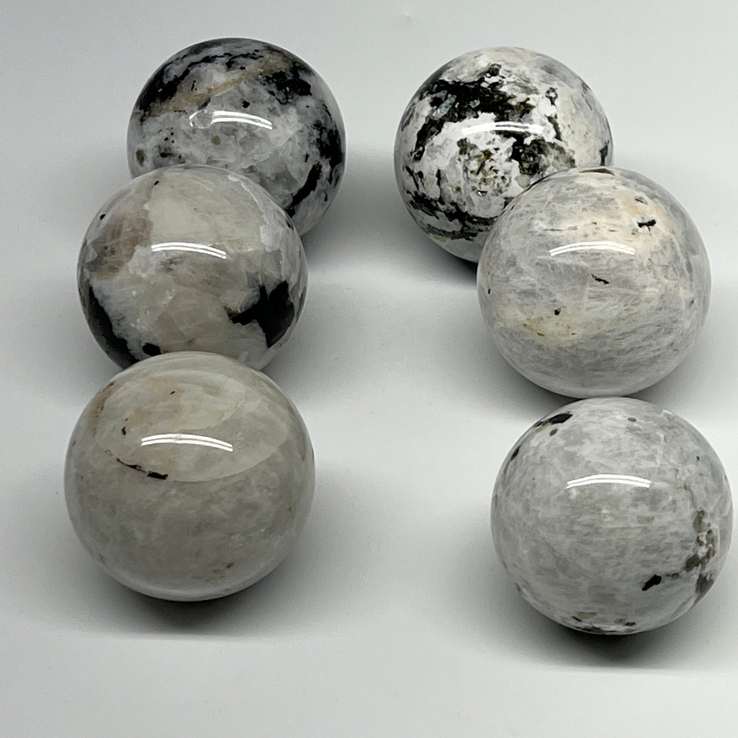 1005g, 1.8" - 2", 6pcs, Rainbow Moonstone Spheres Gemstones @India, B21422