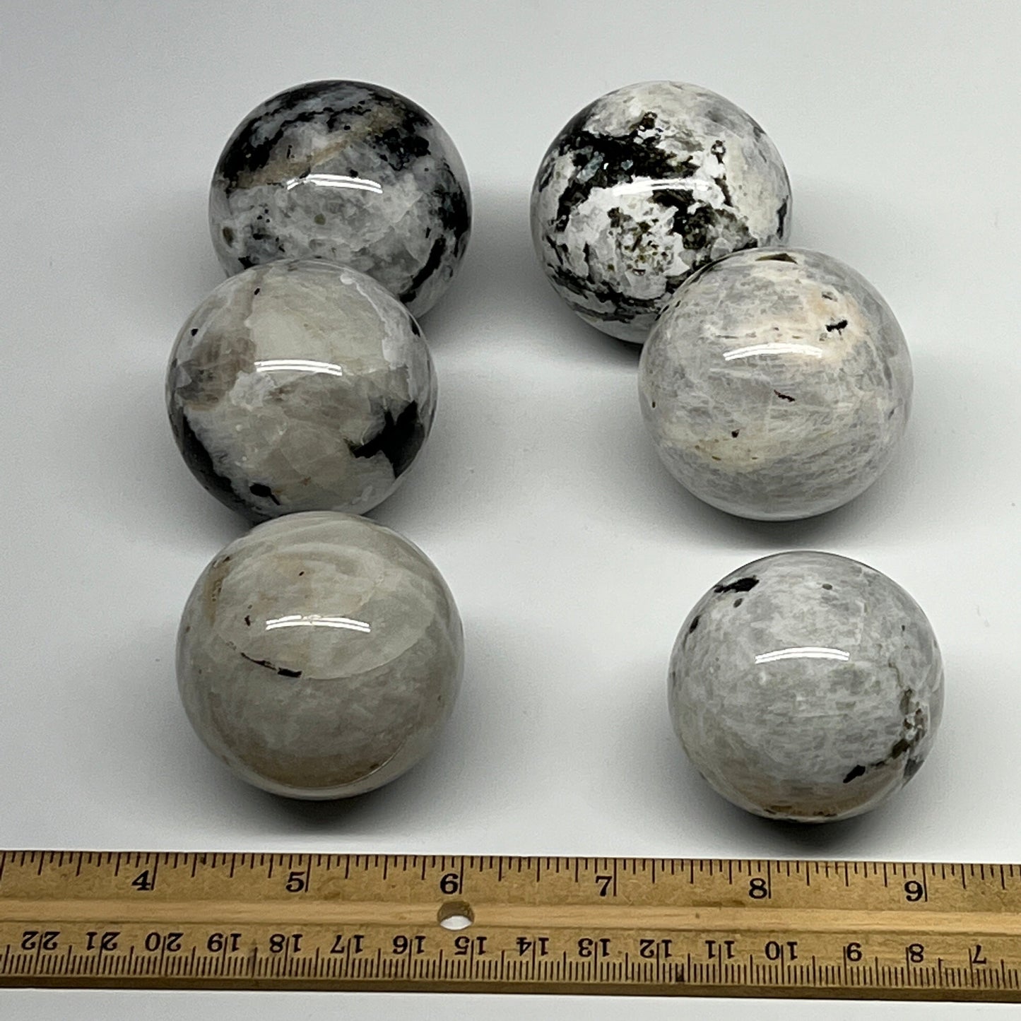 1005g, 1.8" - 2", 6pcs, Rainbow Moonstone Spheres Gemstones @India, B21422