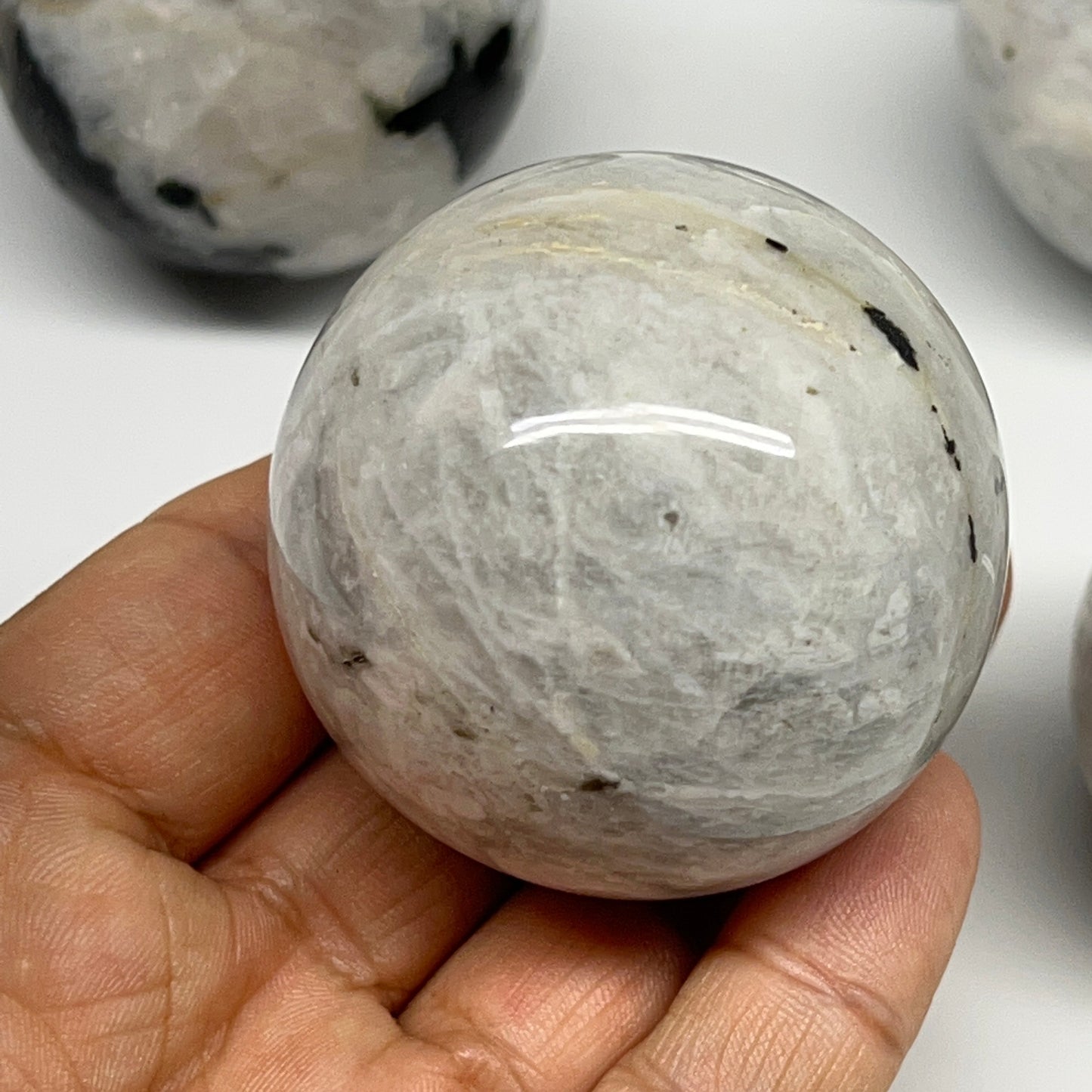 1005g, 1.8" - 2", 6pcs, Rainbow Moonstone Spheres Gemstones @India, B21422