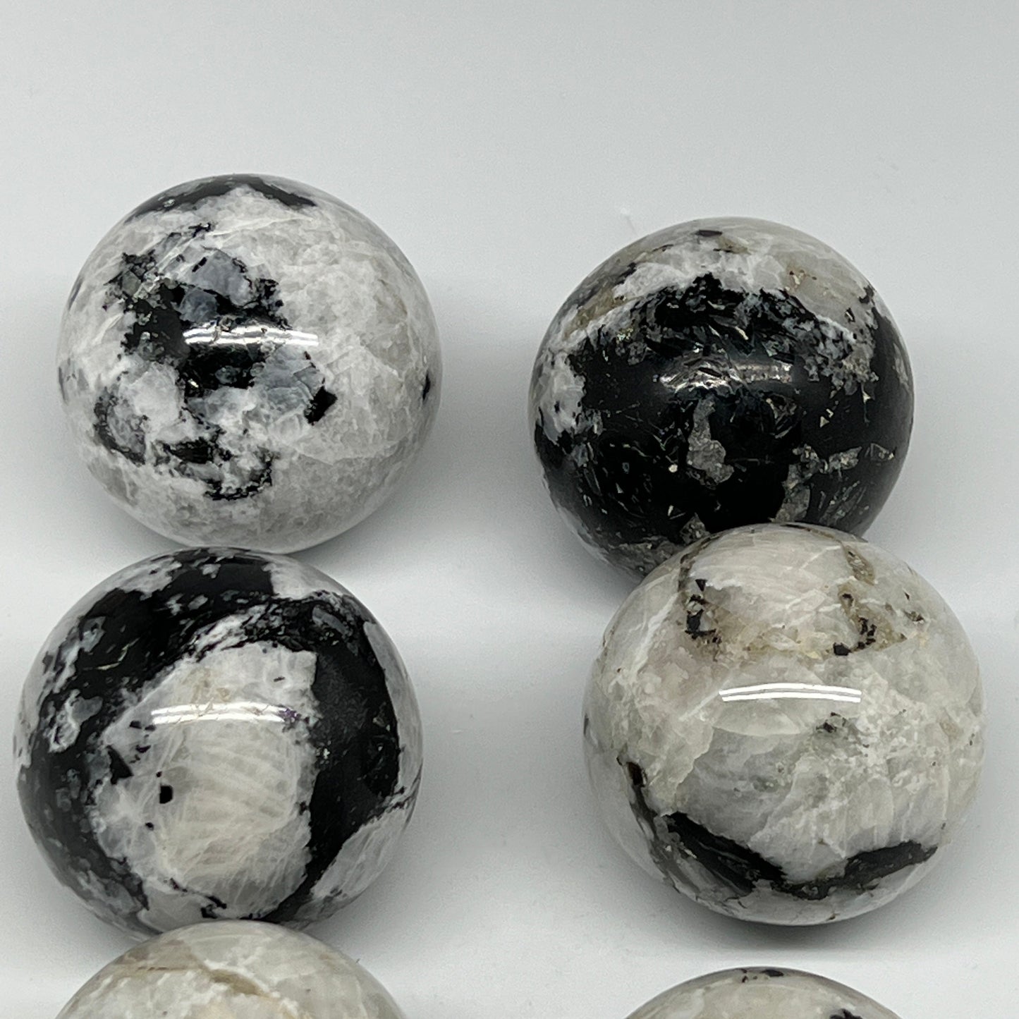 1045g, 1.9" - 2.1", 6pcs, Rainbow Moonstone Spheres Gemstones @India, B21423