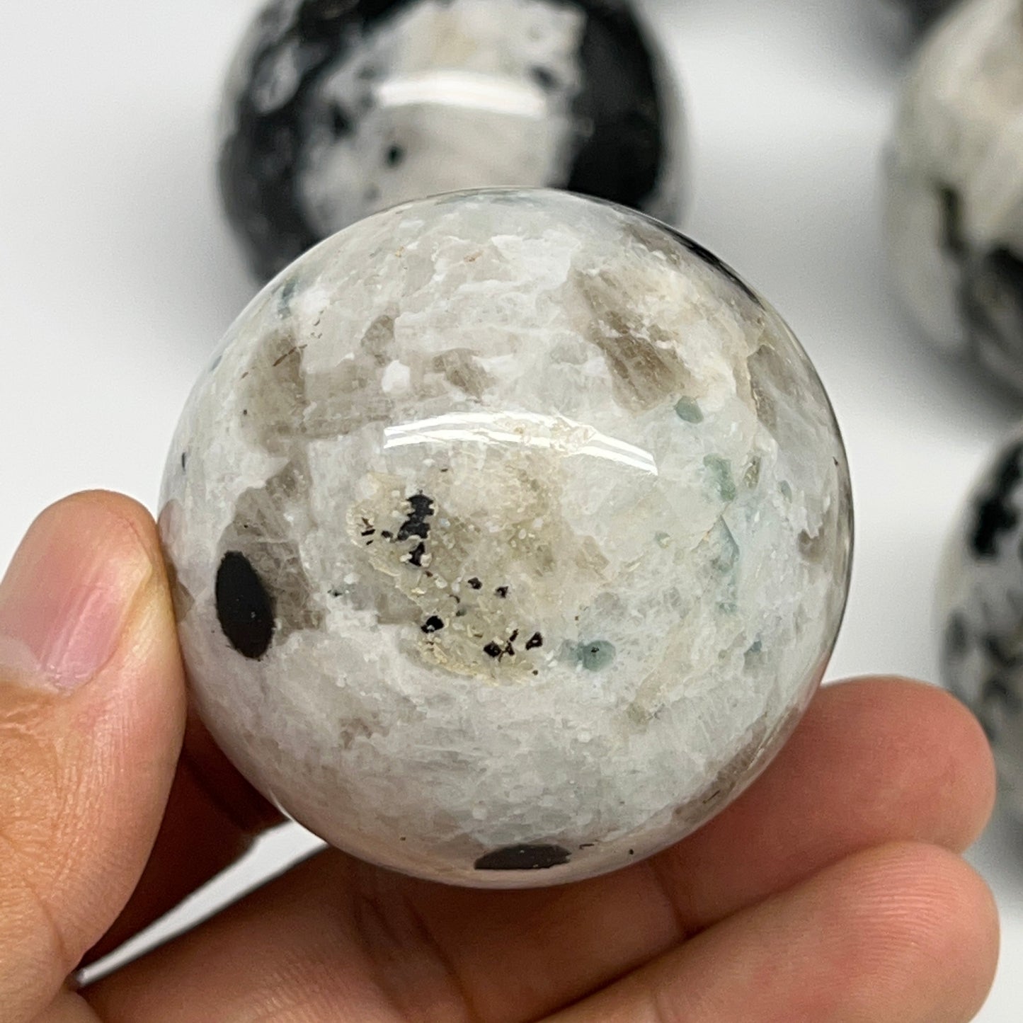 1045g, 1.9" - 2.1", 6pcs, Rainbow Moonstone Spheres Gemstones @India, B21423