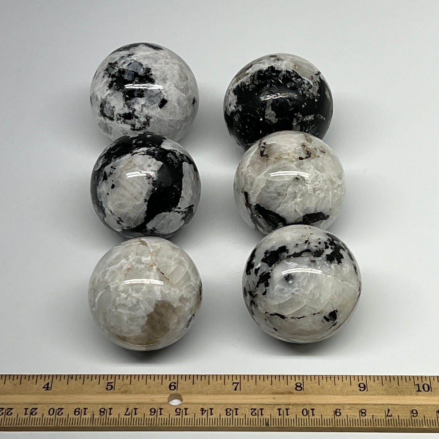 1045g, 1.9" - 2.1", 6pcs, Rainbow Moonstone Spheres Gemstones @India, B21423