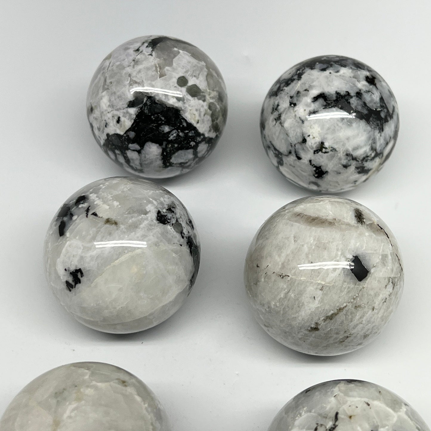 1075g, 1.8" - 2", 7pcs, Rainbow Moonstone Spheres Gemstones @India, B21425