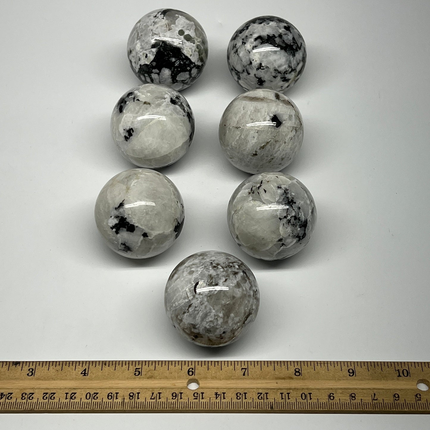 1075g, 1.8" - 2", 7pcs, Rainbow Moonstone Spheres Gemstones @India, B21425