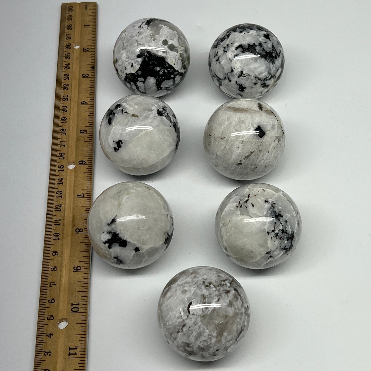 1075g, 1.8" - 2", 7pcs, Rainbow Moonstone Spheres Gemstones @India, B21425