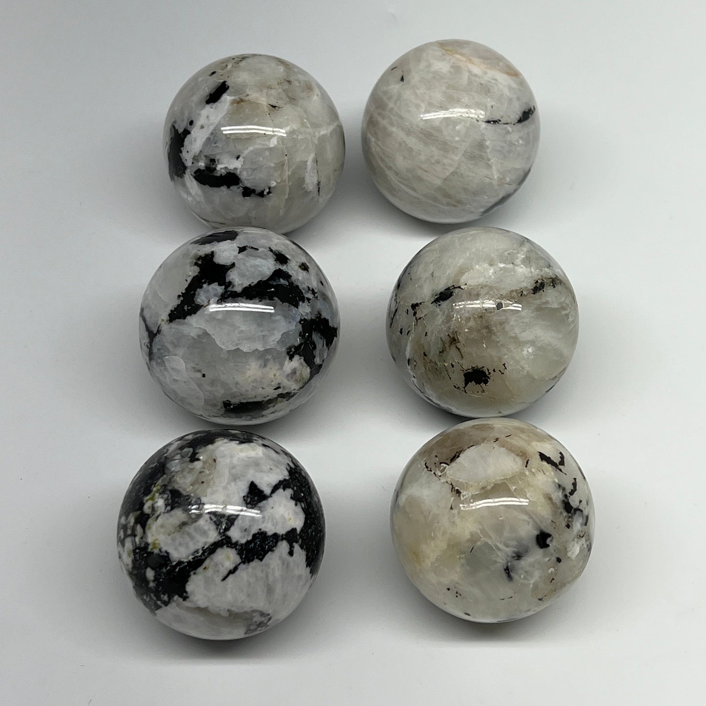 1005g, 1.8" - 2", 6pcs, Rainbow Moonstone Spheres Gemstones @India, B21426