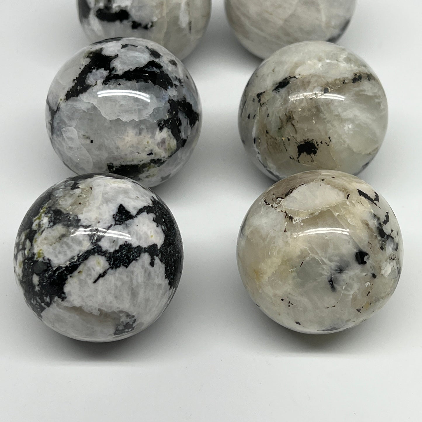 1005g, 1.8" - 2", 6pcs, Rainbow Moonstone Spheres Gemstones @India, B21426