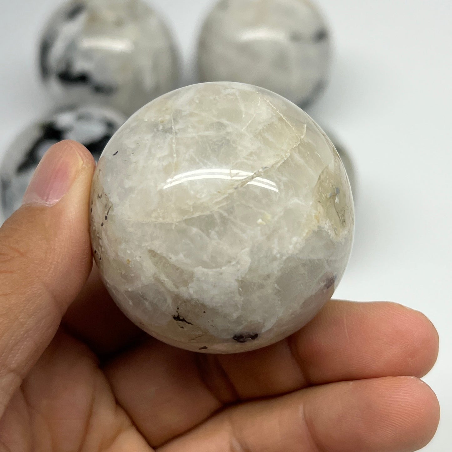 1005g, 1.8" - 2", 6pcs, Rainbow Moonstone Spheres Gemstones @India, B21426